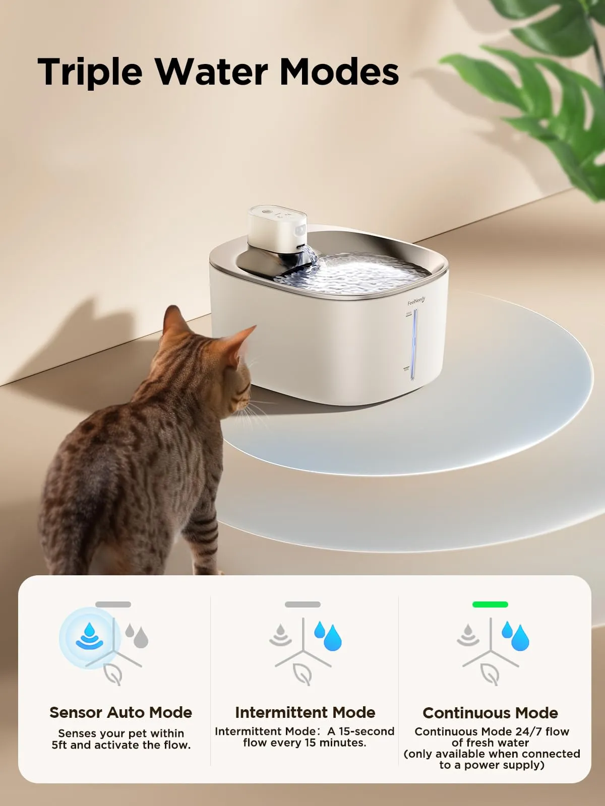 FEELNEEDY Fontanella per Gatti senza fili con Batteria e Sensore di Movimento, 4L, YPD-C004 - immagine 3