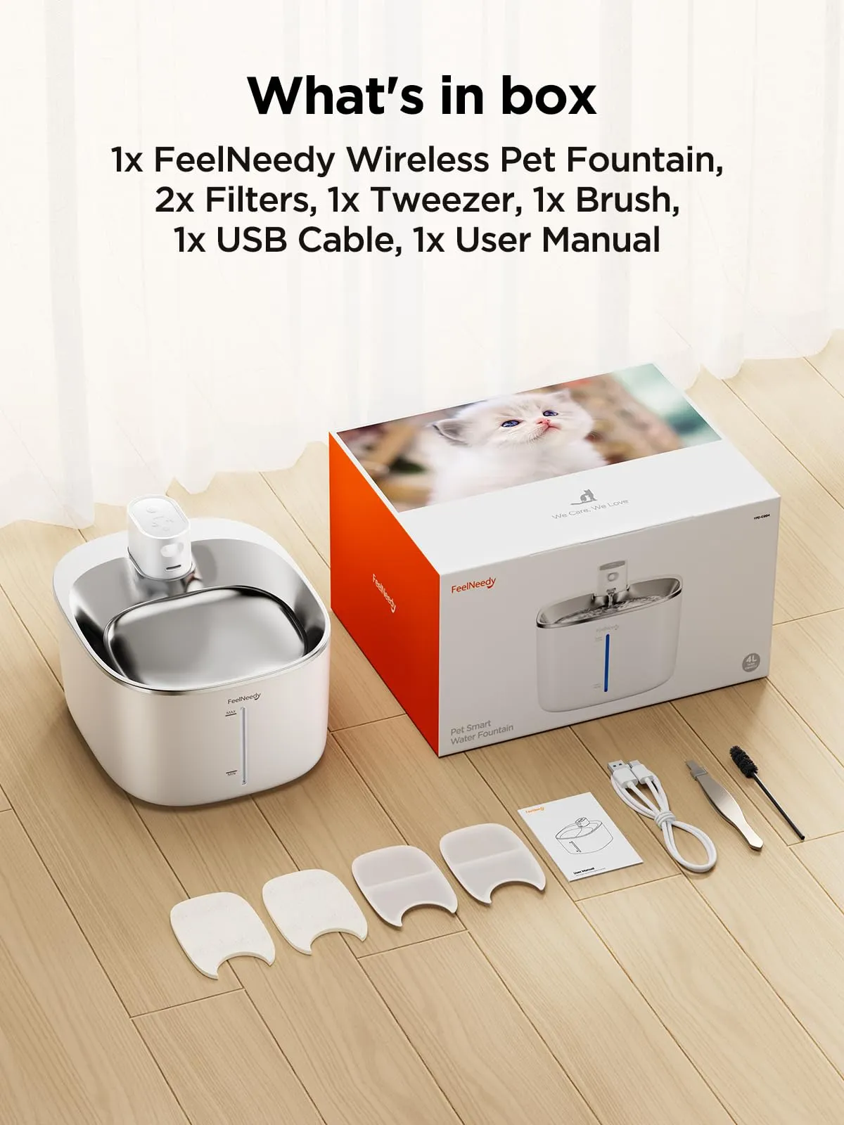 FEELNEEDY Fontanella per Gatti senza fili con Batteria e Sensore di Movimento, 4L, YPD-C004 - immagine 7