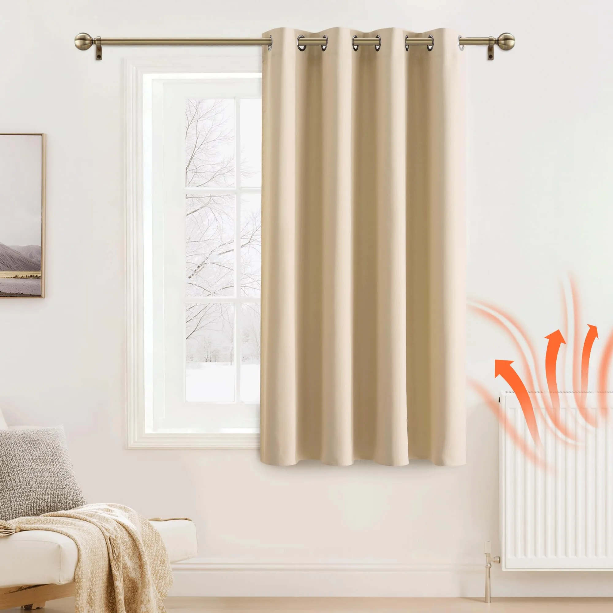 PONY DANCE Tende Termiche Isolanti Oscuranti con Anelli, 1 Pezzo, 132 x 90 cm, Beige - immagine 2