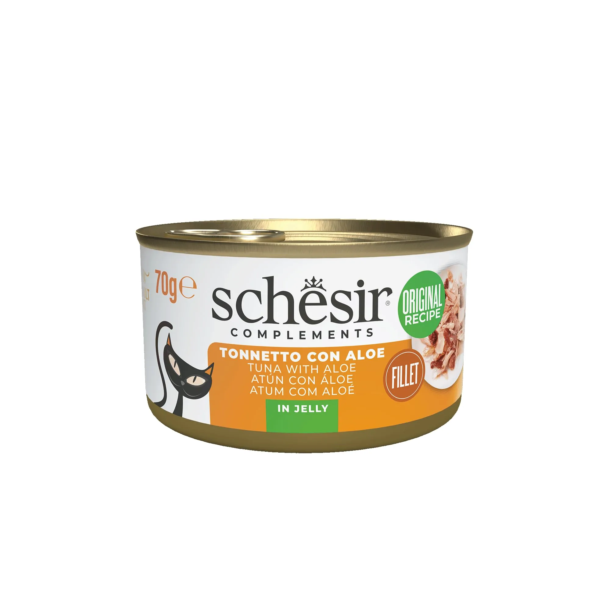 Schesir Filetti di Tonno con Aloe in Gelatina, Cibo Umido Complementare per Gatti, 12 lattine da 70g - immagine 1