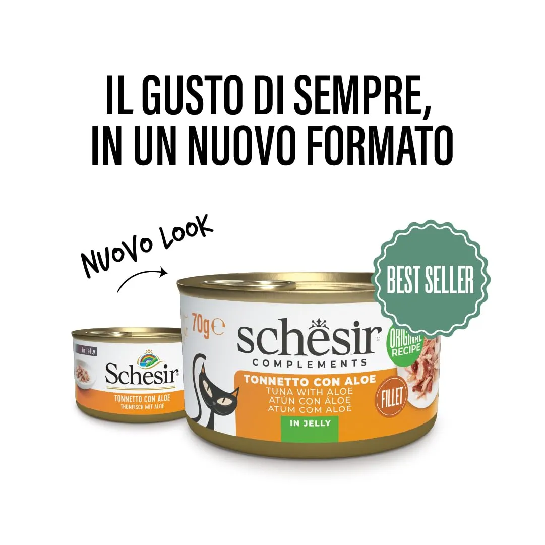 Schesir Filetti di Tonno con Aloe in Gelatina, Cibo Umido Complementare per Gatti, 12 lattine da 70g - immagine 2