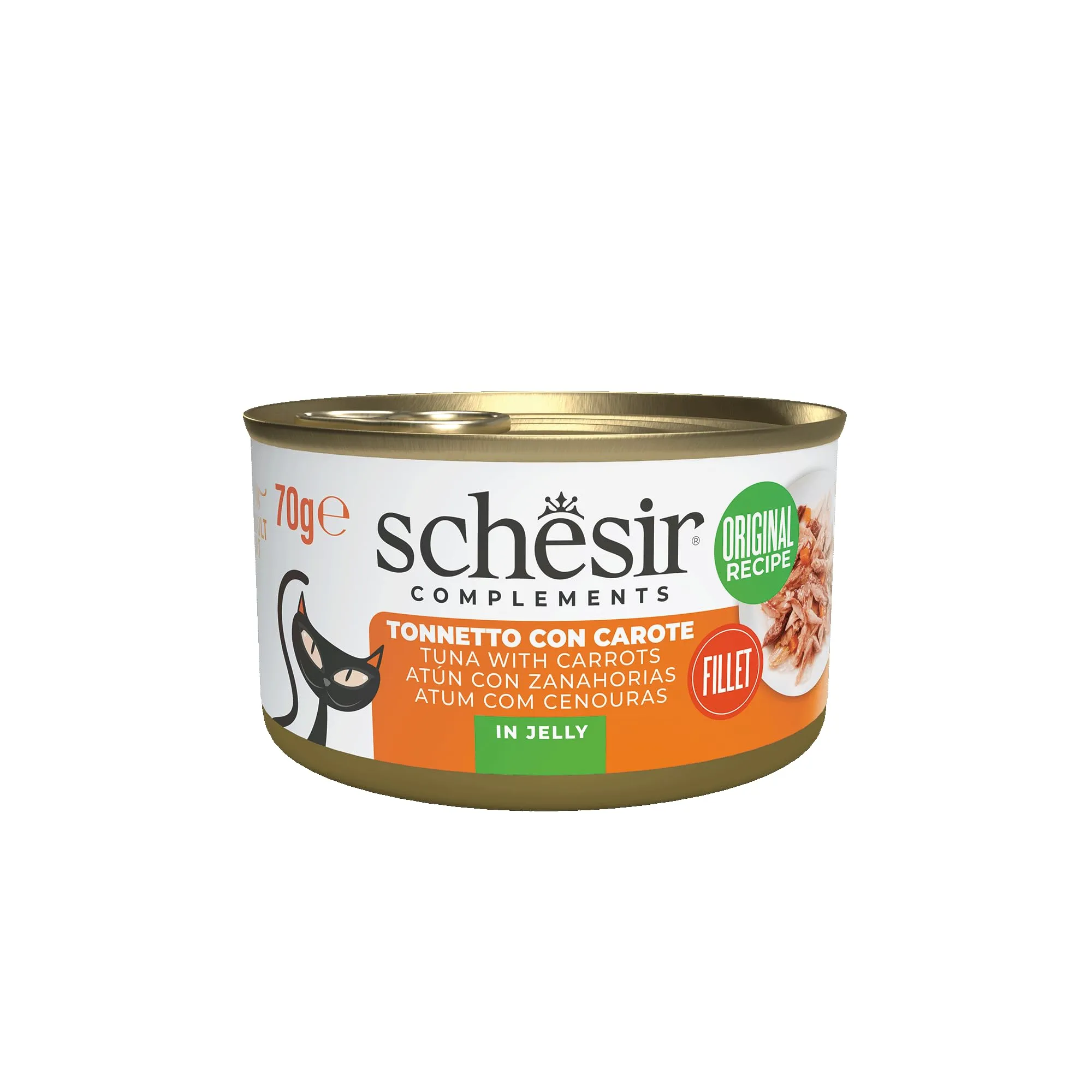 Schesir Filetti di Tonno con Carote in Gelatina, Cibo Umido Complementare per Gatti, 12 lattine da 70g - immagine 1