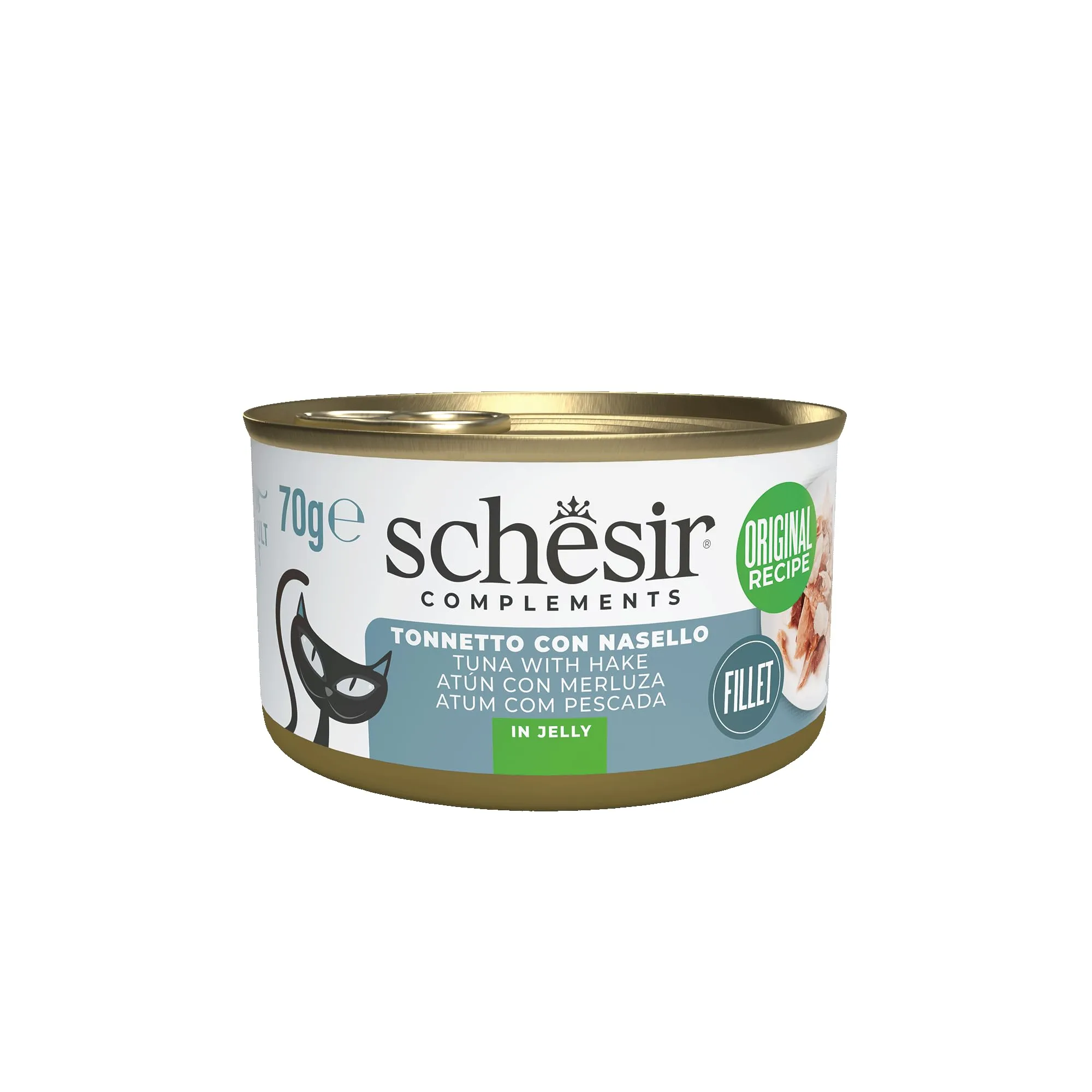 Schesir Filetti di Tonno con Nasello in Gelatina, Cibo Umido Complementare per Gatti, 12 lattine da 70g - immagine 1