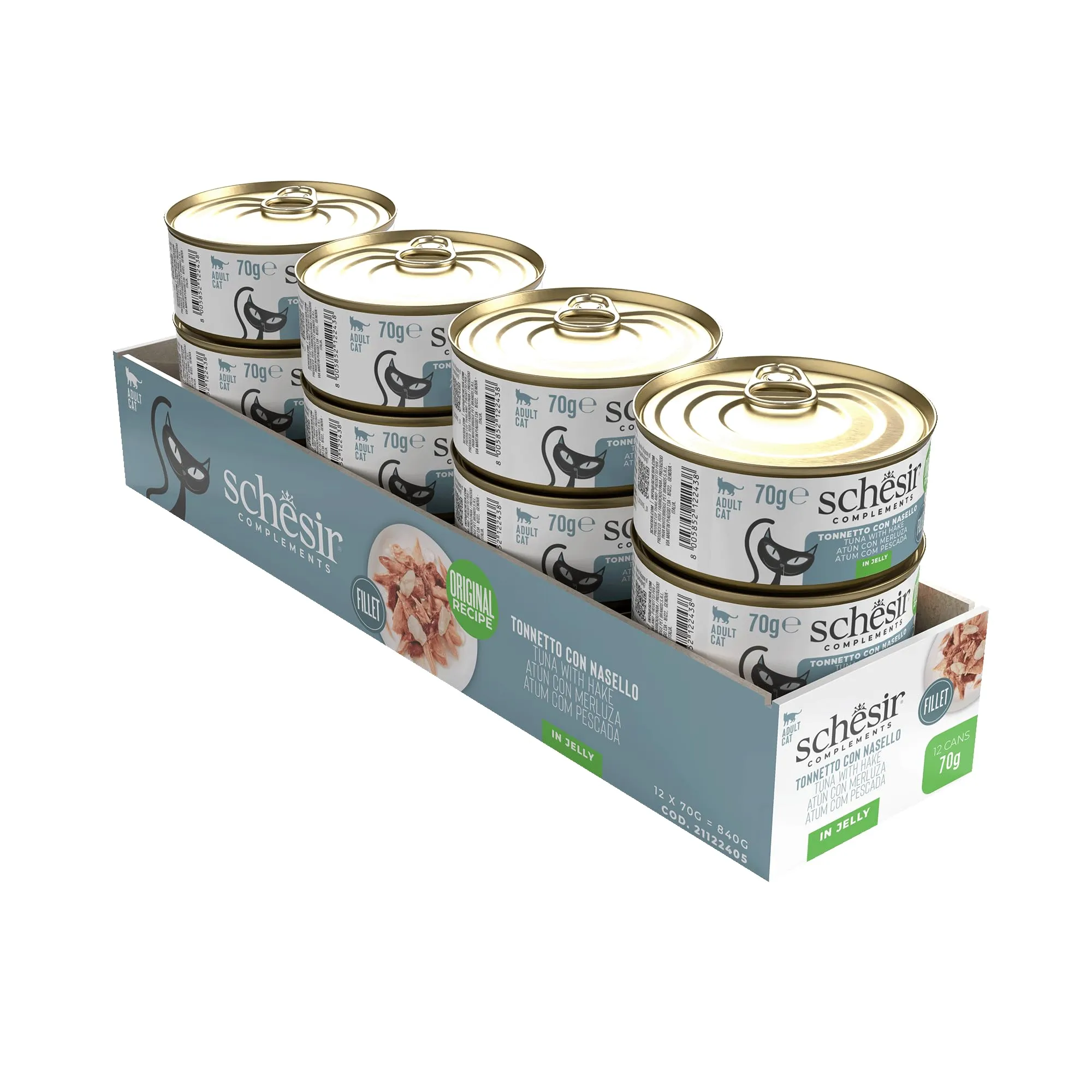 Schesir Filetti di Tonno con Nasello in Gelatina, Cibo Umido Complementare per Gatti, 12 lattine da 70g - immagine 5