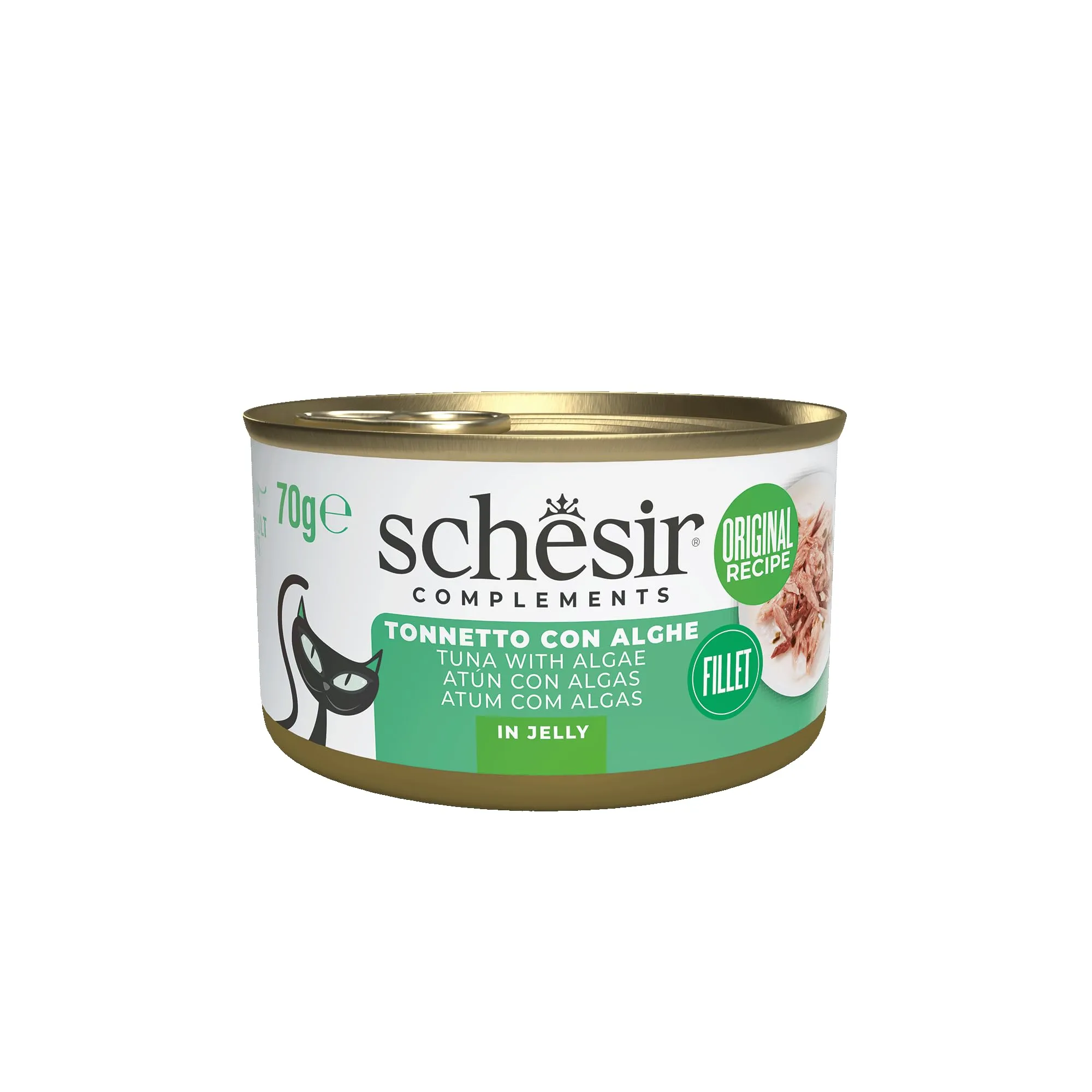 Schesir Filetti di Tonno con Alghe in Gelatina, Cibo Umido Complementare per Gatti, 12 lattine da 70g - immagine 1