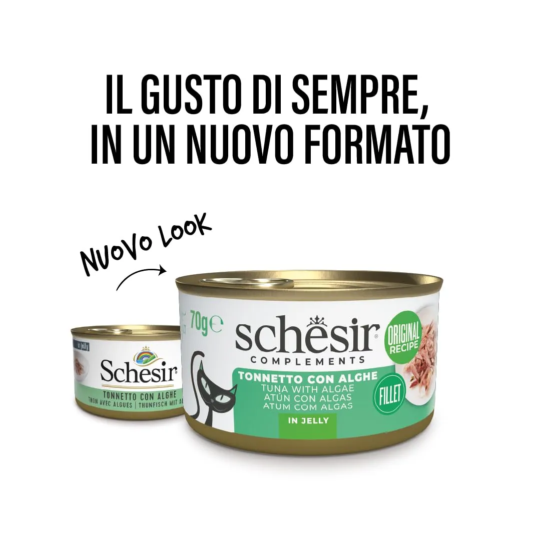 Schesir Filetti di Tonno con Alghe in Gelatina, Cibo Umido Complementare per Gatti, 12 lattine da 70g - immagine 2