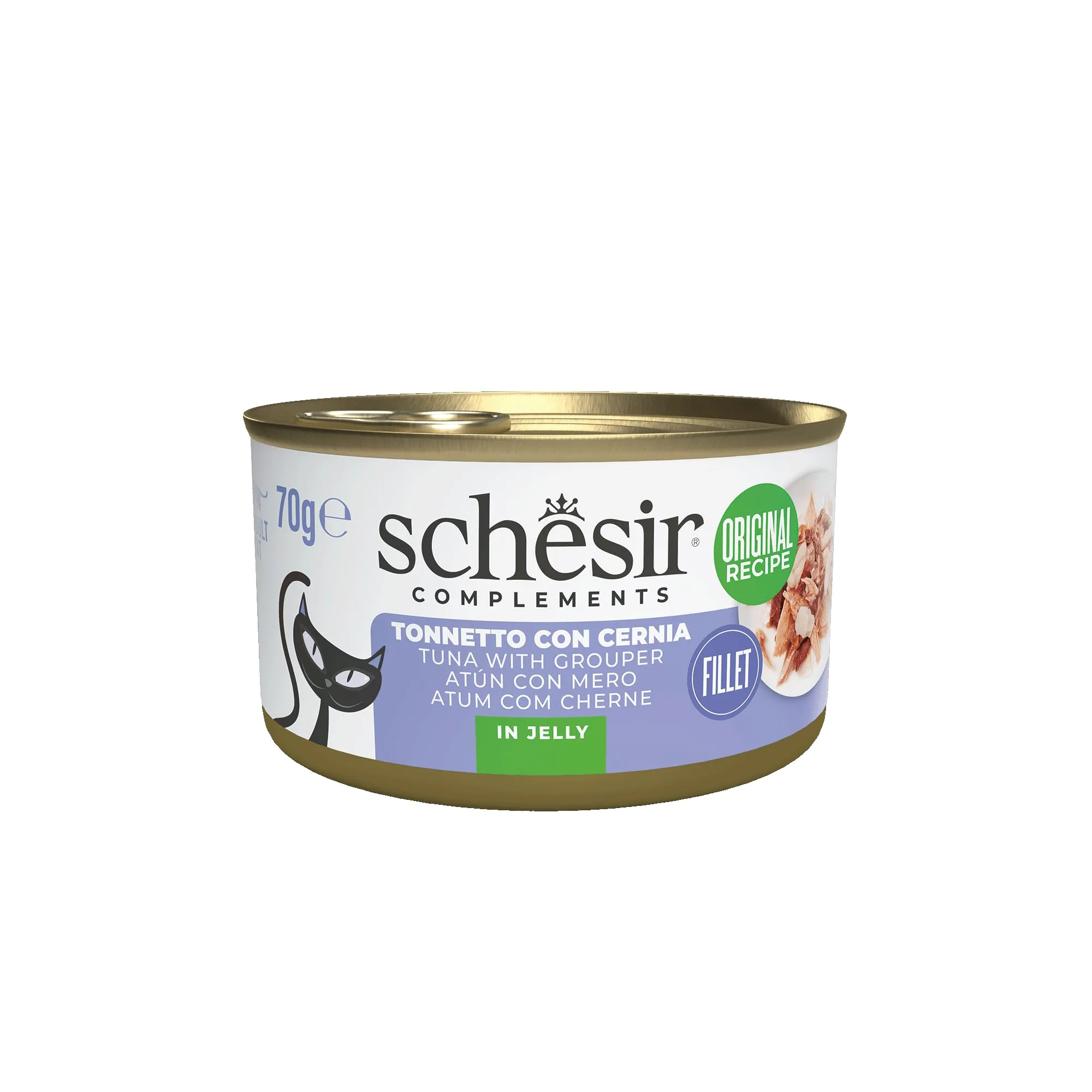 Schesir Filetti di Tonno con Cernia in Gelatina, Cibo Umido Complementare per Gatti, 12 x 70g - immagine 1
