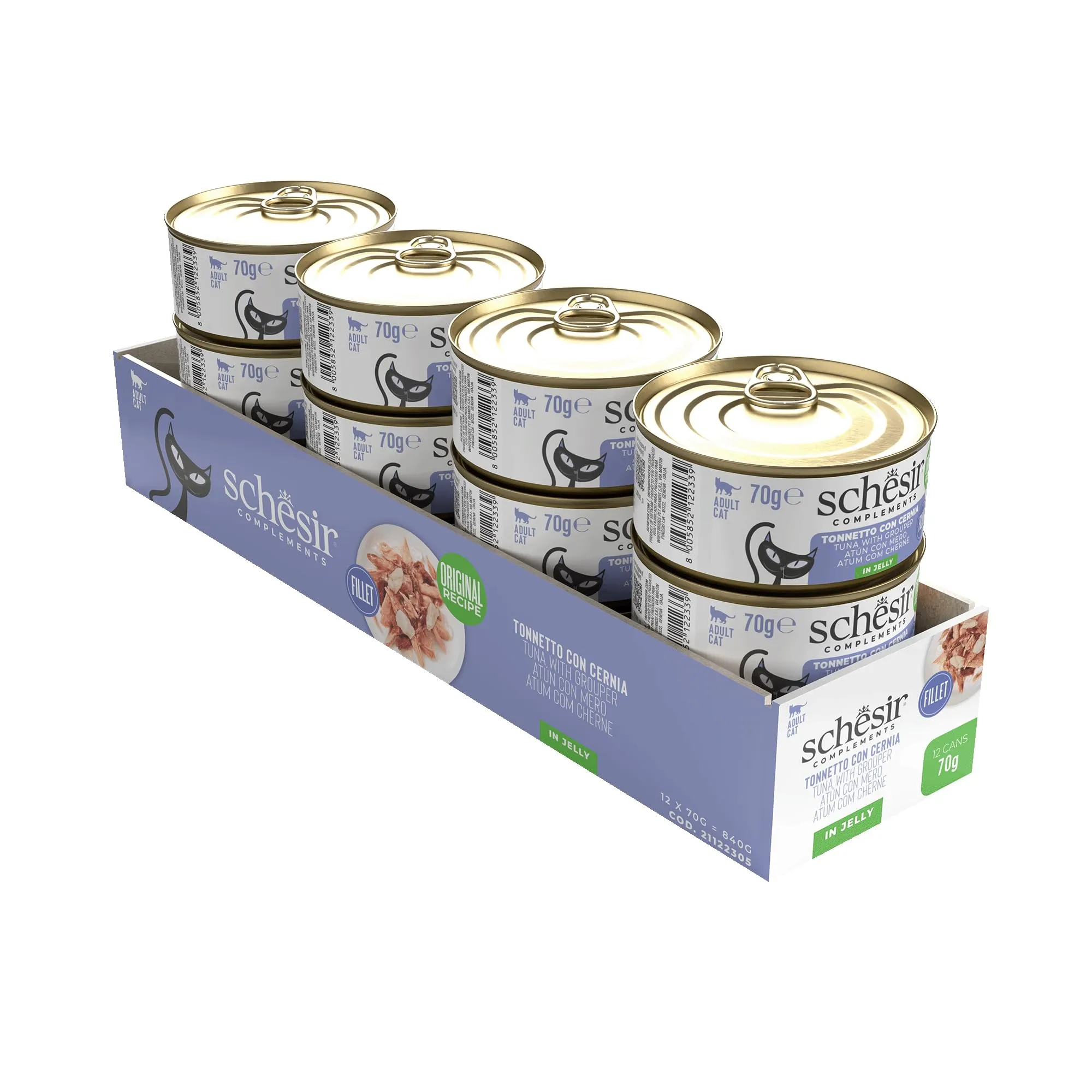 Schesir Filetti di Tonno con Cernia in Gelatina, Cibo Umido Complementare per Gatti, 12 x 70g - immagine 5