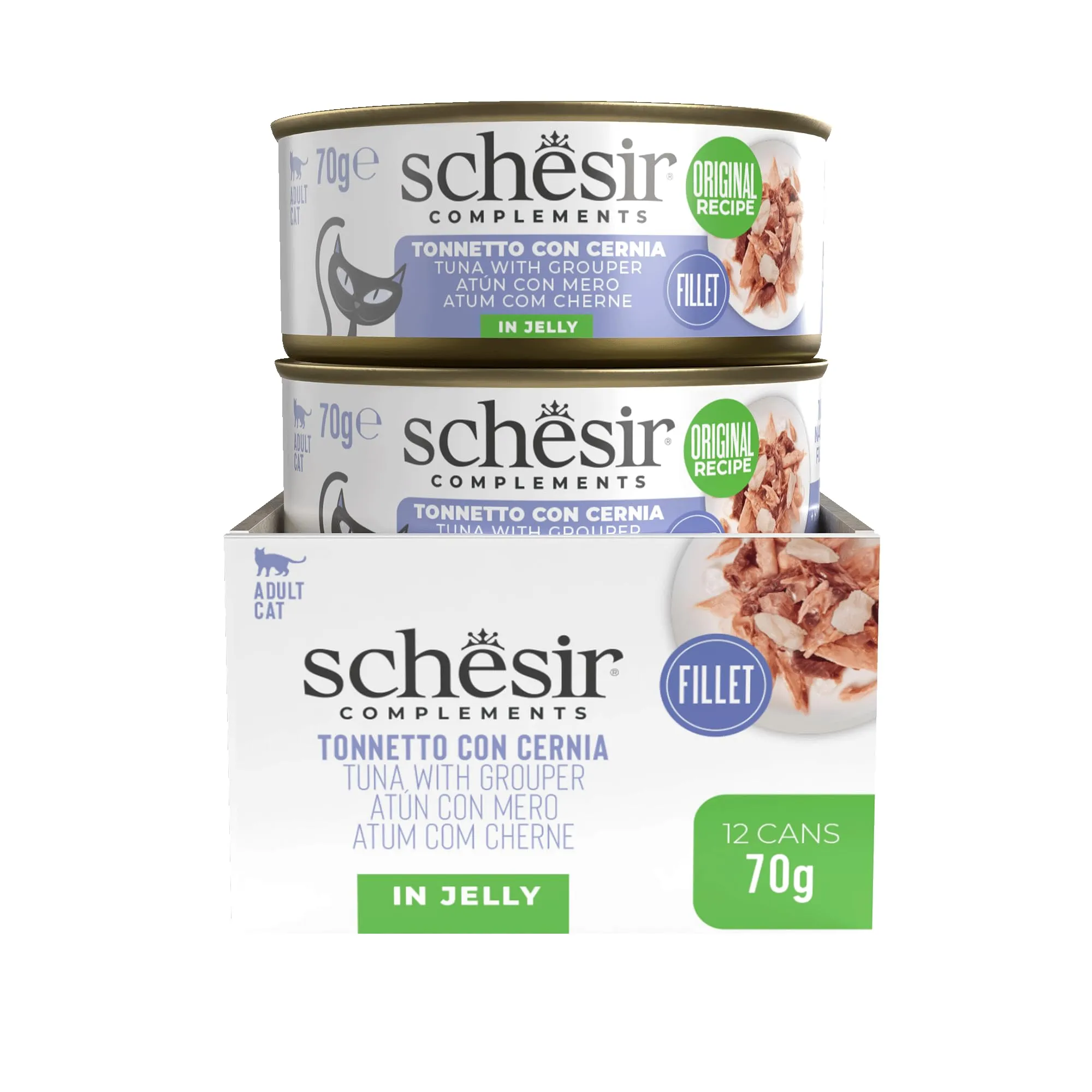 Schesir Filetti di Tonno con Cernia in Gelatina, Cibo Umido Complementare per Gatti, 12 x 70g - immagine 6
