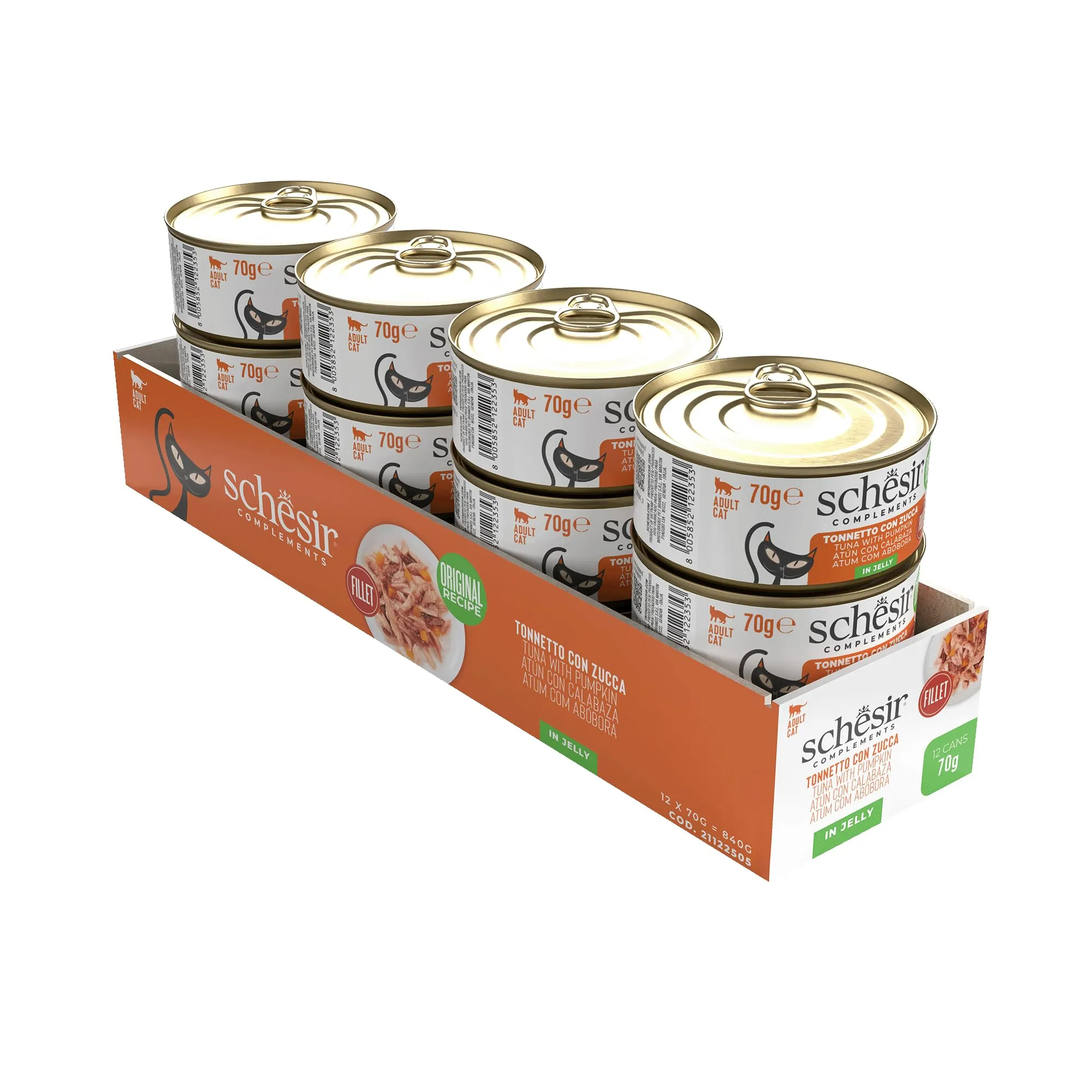 Schesir Filetti di Tonno con Zucca in Gelatina, Cibo Umido Complementare per Gatti, 12 lattine da 70g - immagine 5