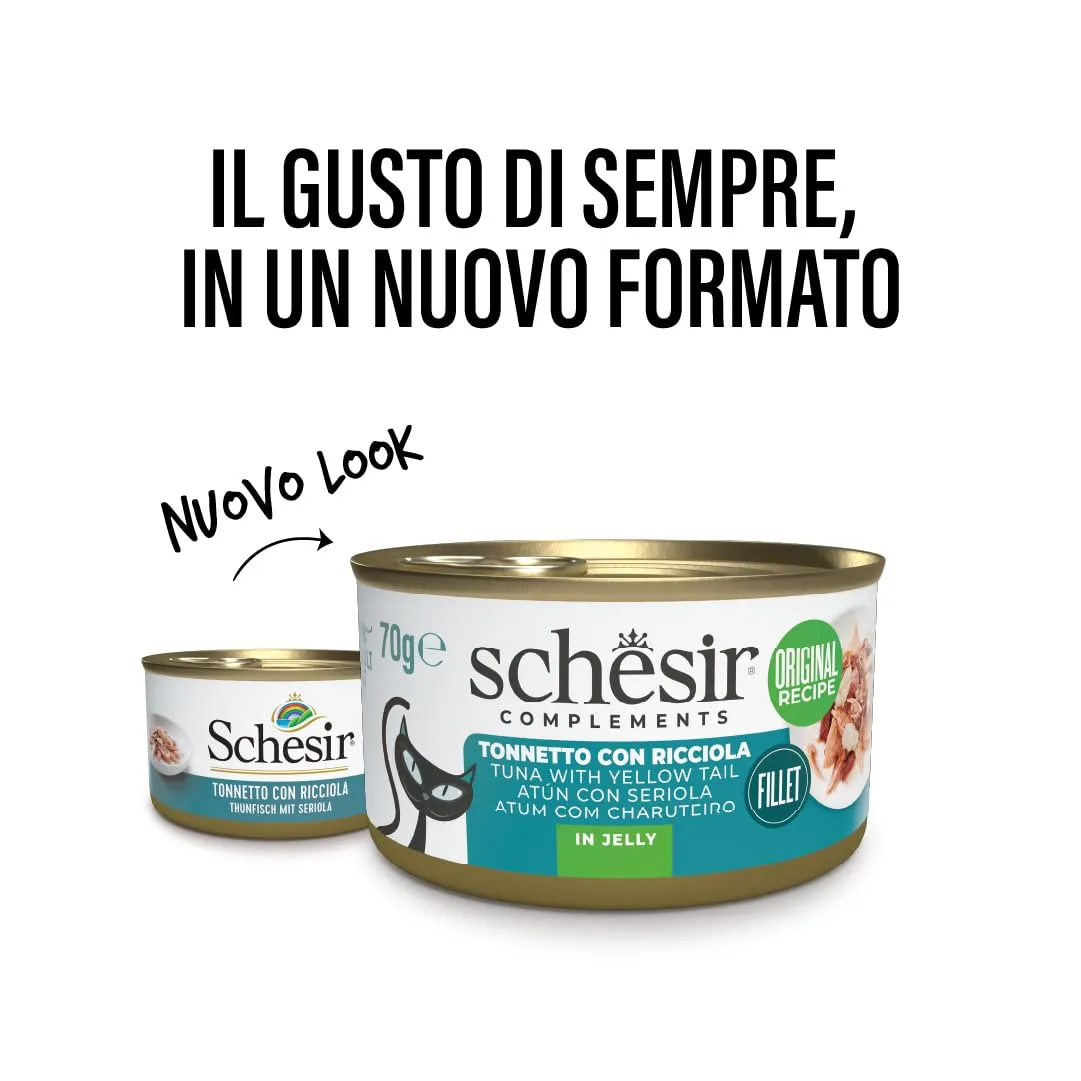 Schesir Filetti di Tonno con Ricciola in Gelatina, Cibo Umido Complementare per Gatti, 12 x 70g - immagine 2