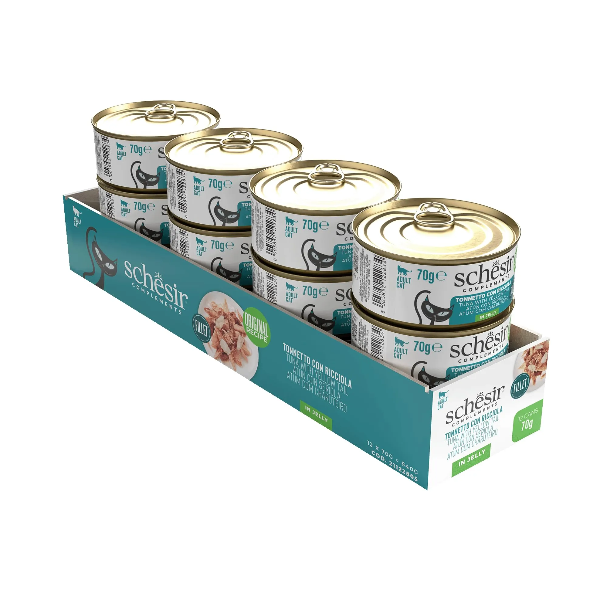 Schesir Filetti di Tonno con Ricciola in Gelatina, Cibo Umido Complementare per Gatti, 12 x 70g - immagine 5