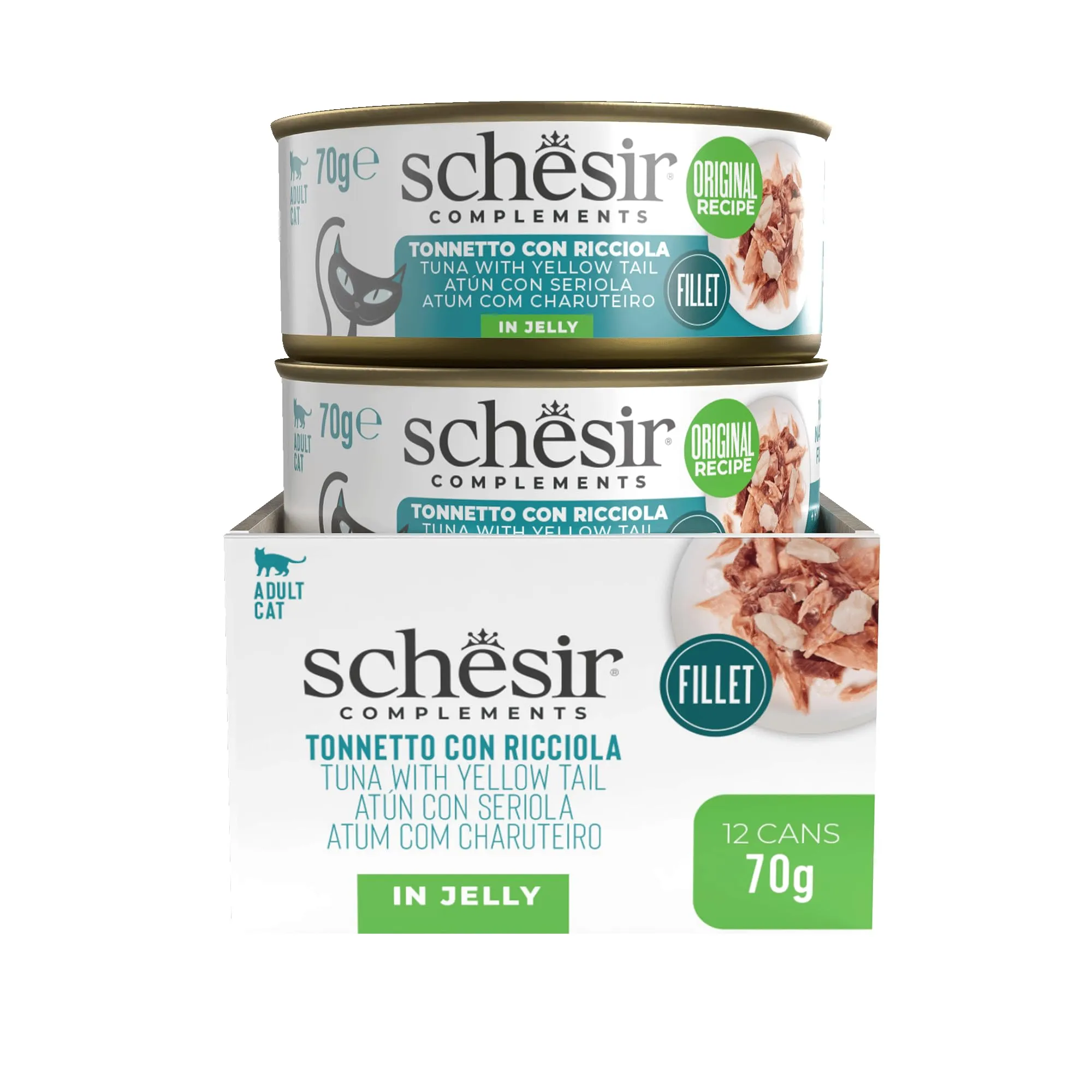 Schesir Filetti di Tonno con Ricciola in Gelatina, Cibo Umido Complementare per Gatti, 12 x 70g - immagine 6
