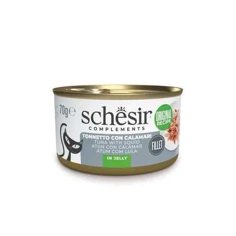 Schesir Filetti di Tonno con Calamari in Gelatina, Cibo Umido Complementare per Gatti, 12 x 70g - immagine 1