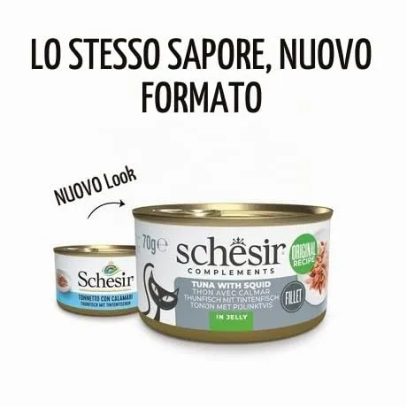 Schesir Filetti di Tonno con Calamari in Gelatina, Cibo Umido Complementare per Gatti, 12 x 70g - immagine 3