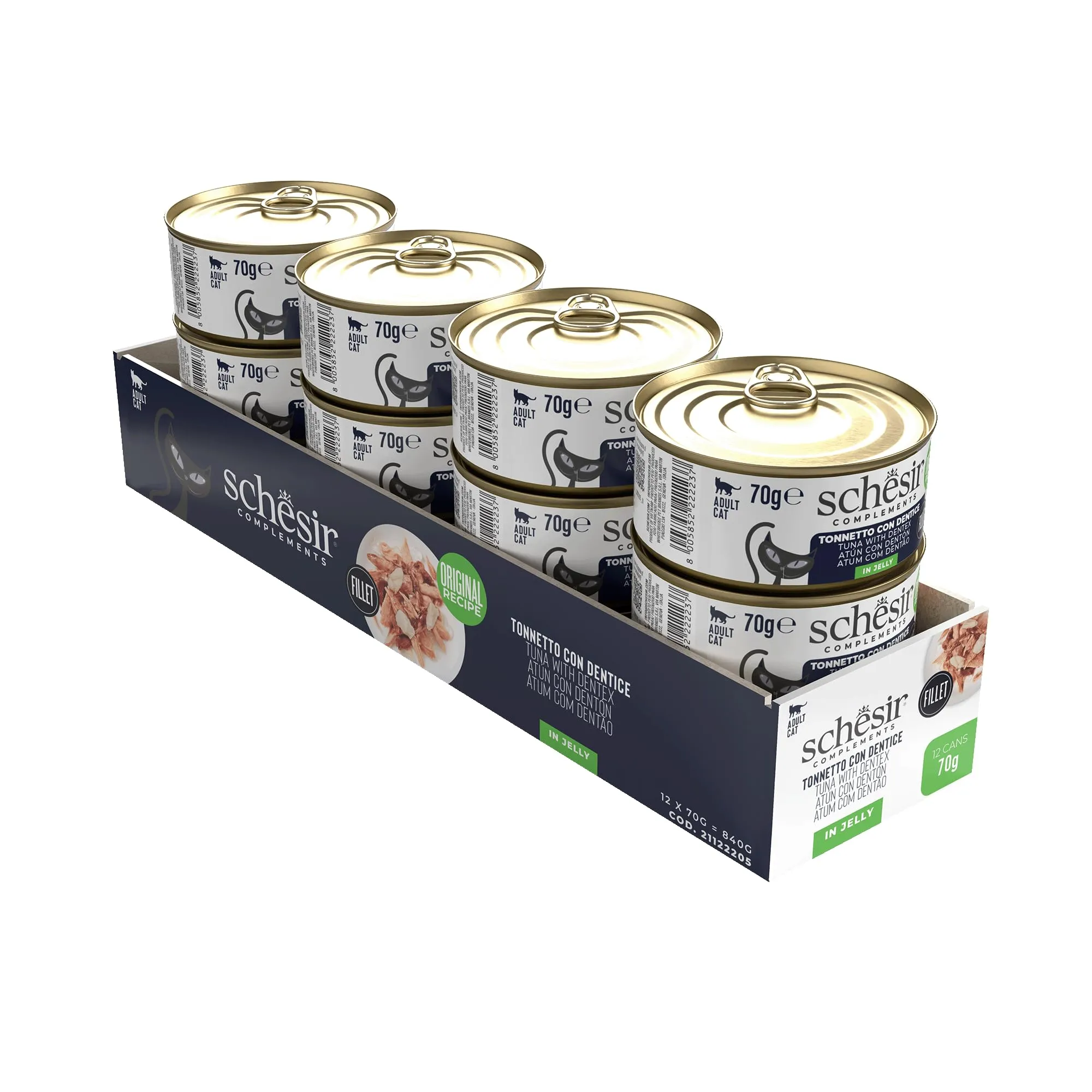Schesir Filetti di Tonno con Dentice in Gelatina, Cibo Umido Complementare per Gatti, 12 x 70g - immagine 5
