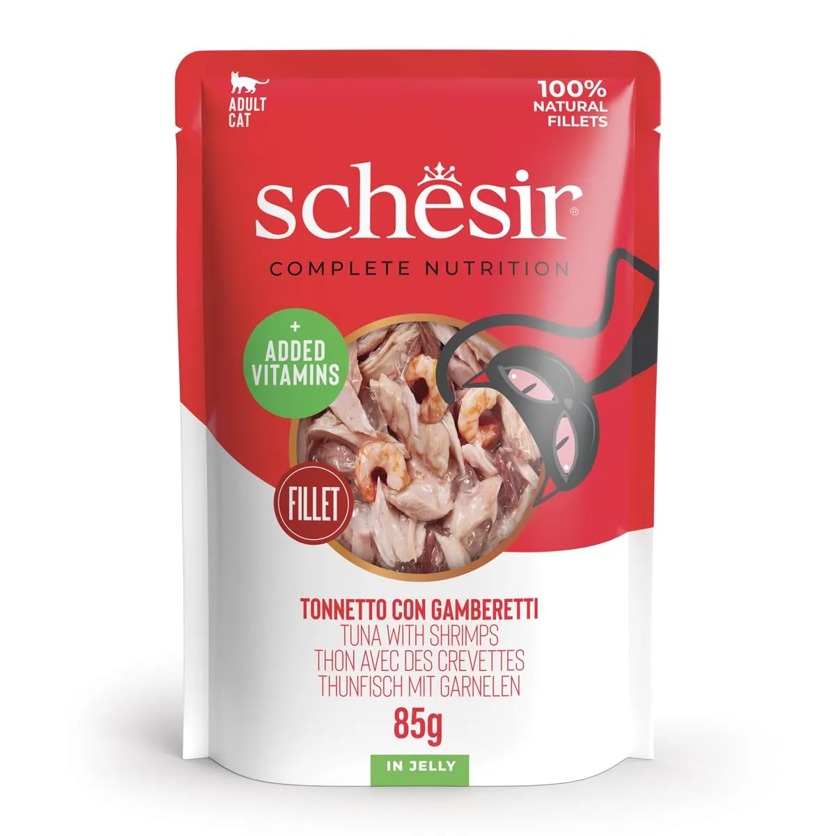 Schesir Tonnetto con Gamberetti in Gelatina, Alimento Umido Completo per Gatti, 12 x 85g - immagine 1