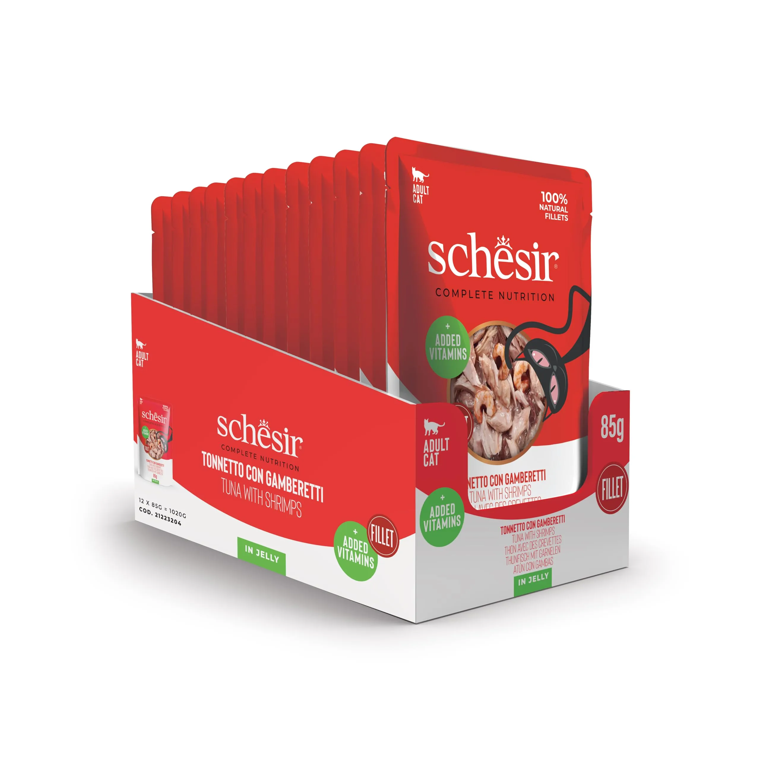 Schesir Tonnetto con Gamberetti in Gelatina, Alimento Umido Completo per Gatti, 12 x 85g - immagine 2