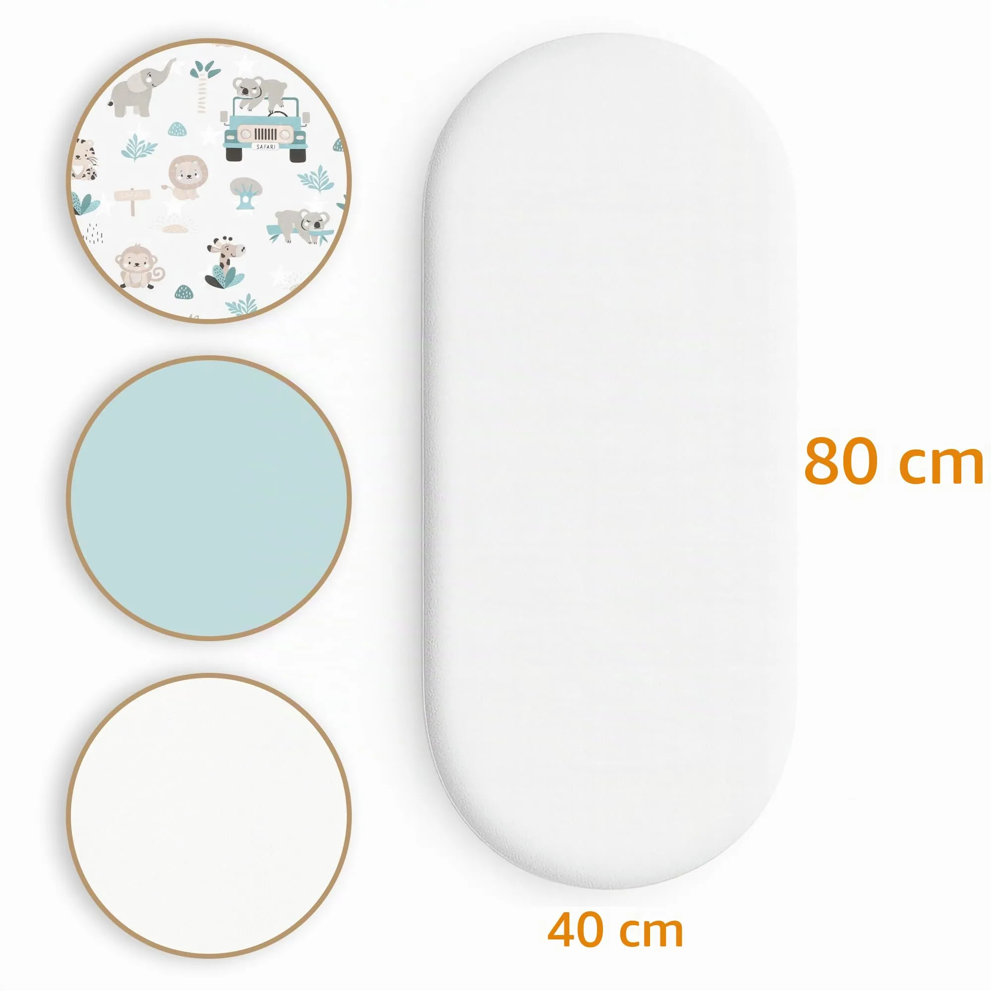 Totsy Baby Set di 3 Lenzuola con angoli elastici e Coprimaterasso impermeabile per Passeggino, 40x80 cm, Africa E Colore Salvia - immagine 2