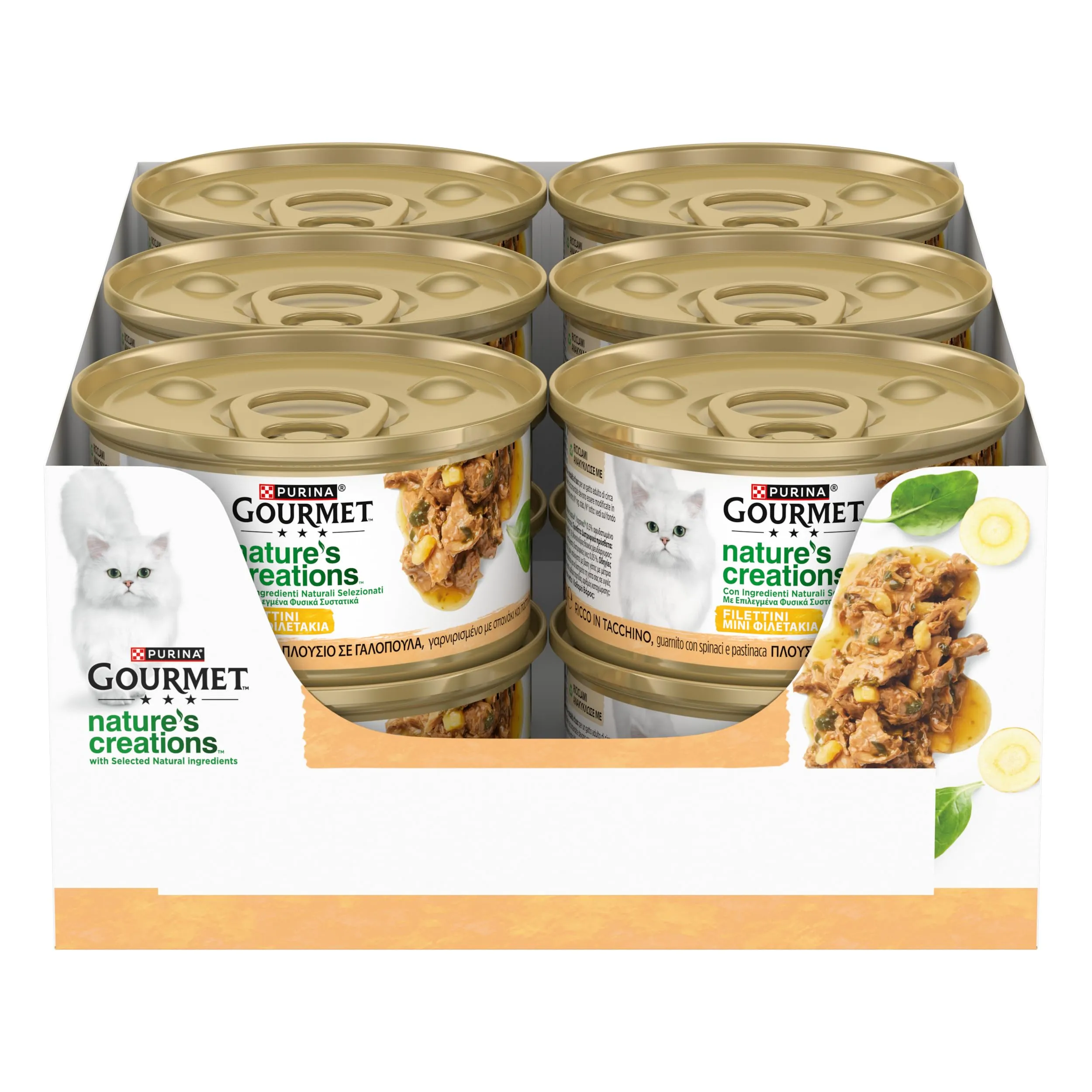 Gourmet Nature's Creations Cibo Umido per Gatti Adulti Filettini con Tacchino, Spinaci e Pastinaca 12x85g - immagine 1