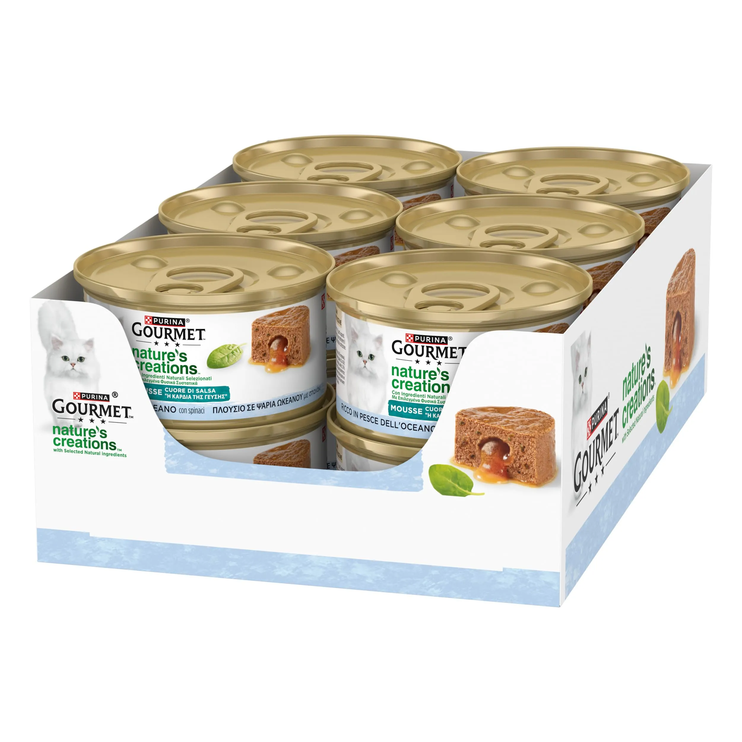 Gourmet Nature's Creations Cuore di Salsa Cibo Umido per Gatti Adulti Mousse con Pesce dell'Oceano e Spinaci, 12 x 85g - immagine 2