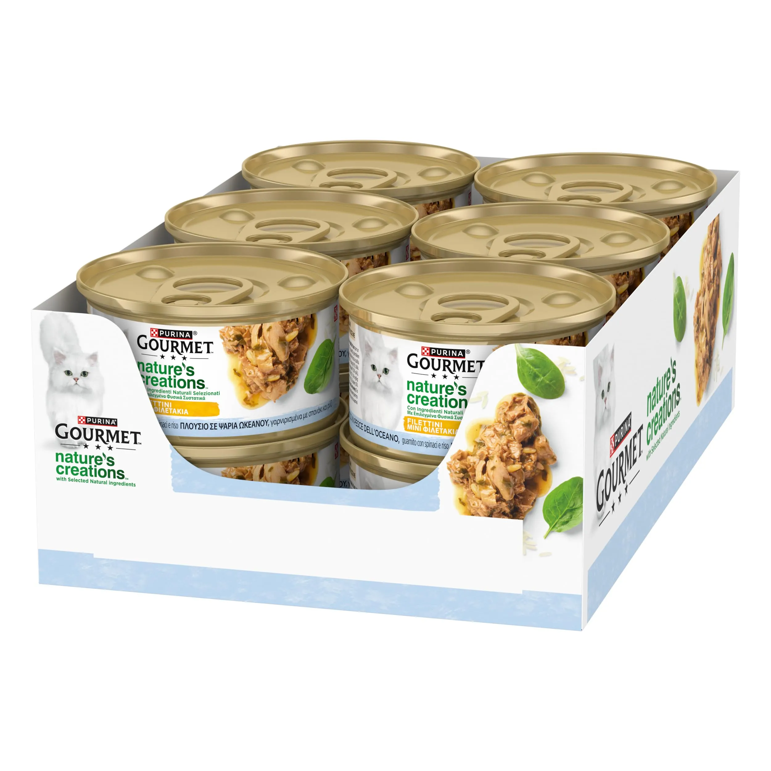 Gourmet Nature's Creations Cibo Umido per Gatti Adulti Filettini con Pesce dell'oceano, spinaci e riso, 12 x 85g - immagine 2