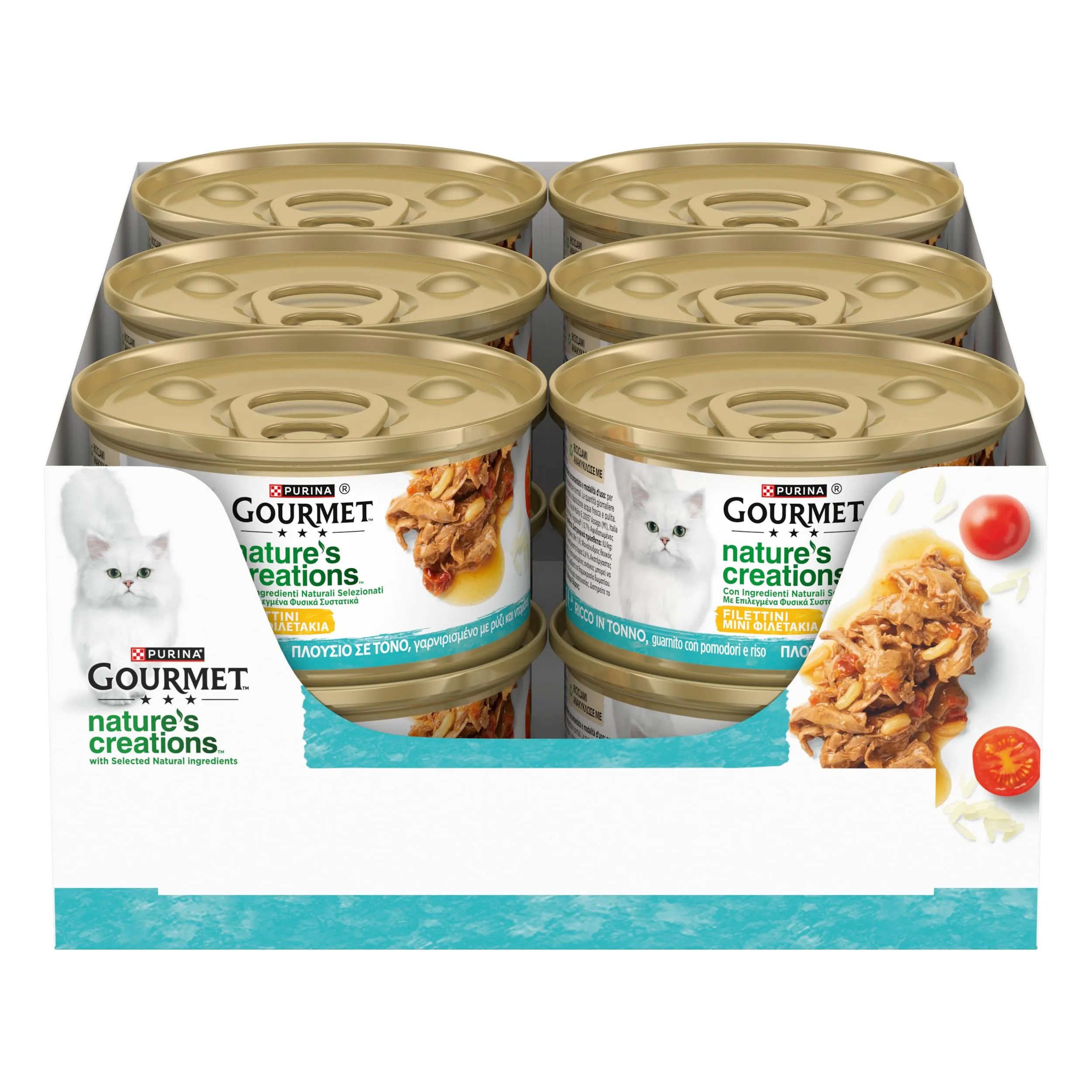 Gourmet Nature's Creations Cibo Umido per Gatti Adulti Filettini con Tonno, Pomodori e Riso, 12 x 85g - immagine 1