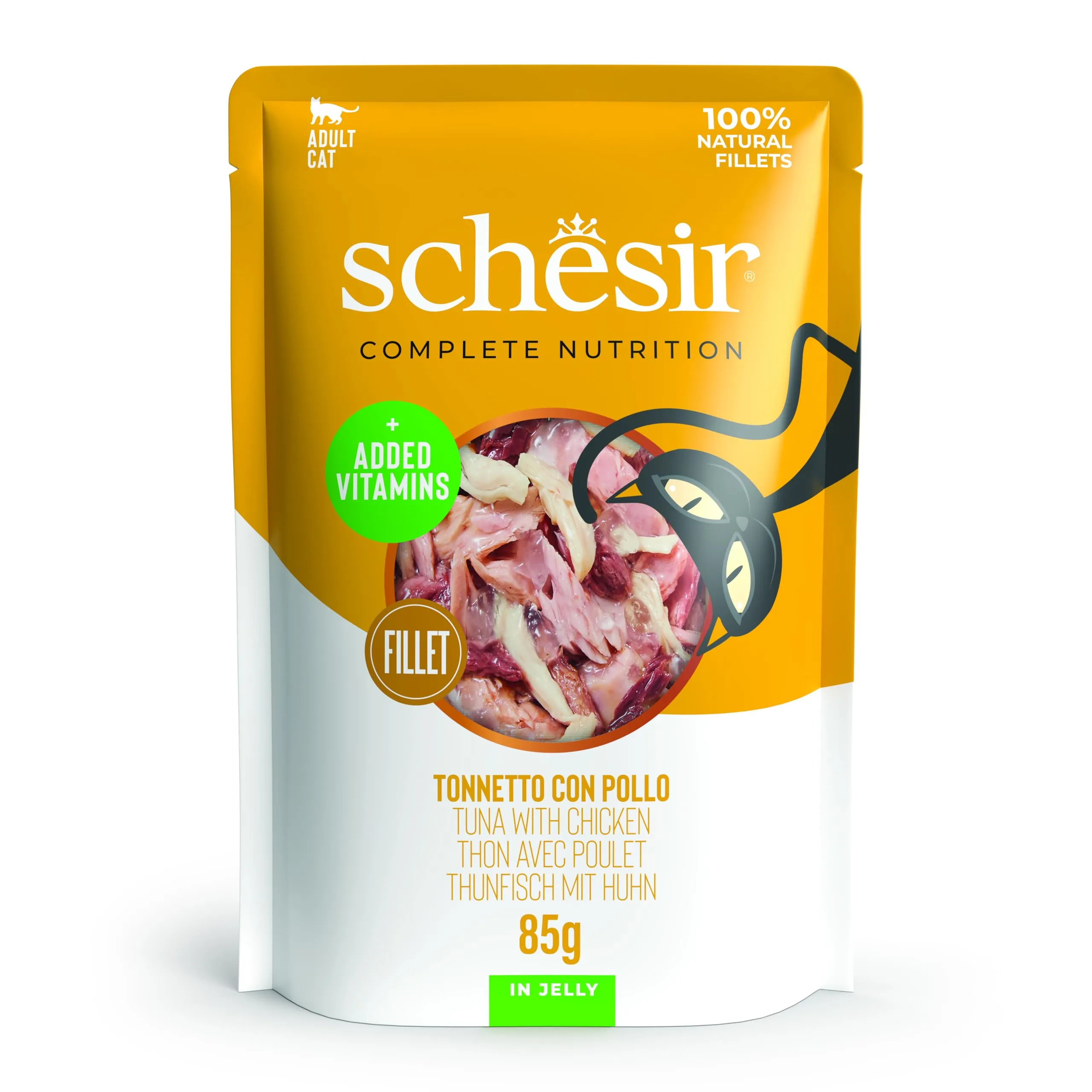 Schesir Tonnetto con Pollo in Gelatina, Alimento Umido Completo per Gatti, 12 x 85g - immagine 1