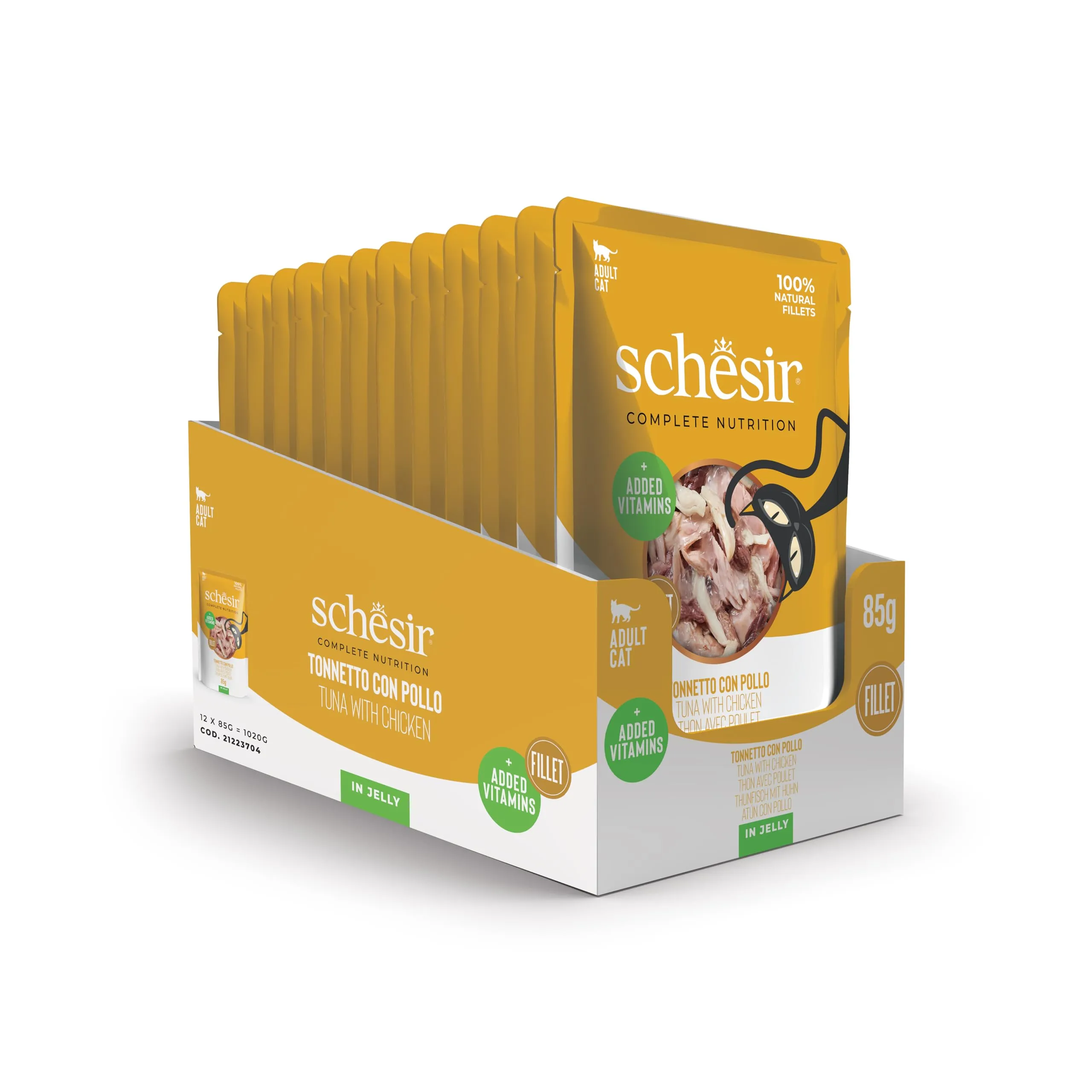 Schesir Tonnetto con Pollo in Gelatina, Alimento Umido Completo per Gatti, 12 x 85g - immagine 2