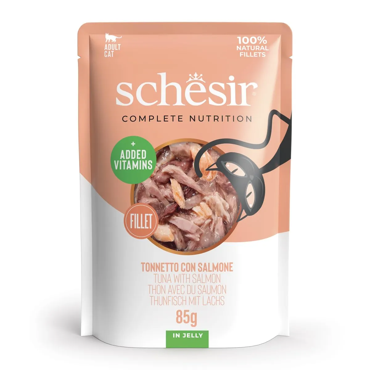 Schesir Tonnetto con Salmone in Gelatina, Alimento Umido Completo per Gatti, 12 x 85g - immagine 1