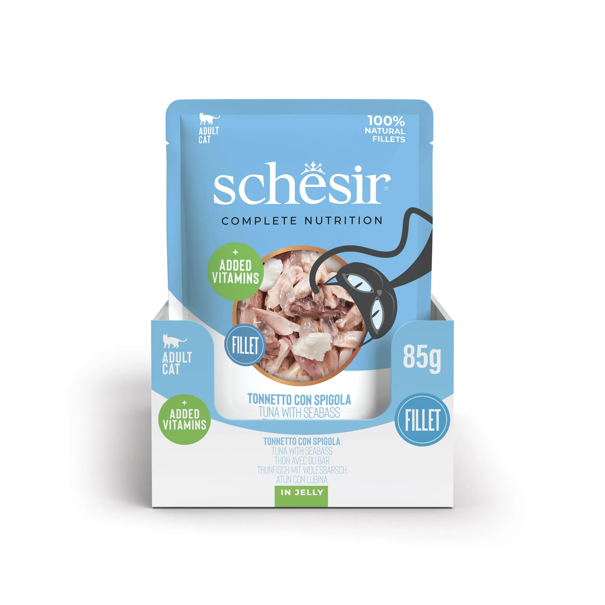 Schesir Tonnetto con Spigola in Gelatina, Alimento Umido Completo per Gatti, 12 x 85g - immagine 2