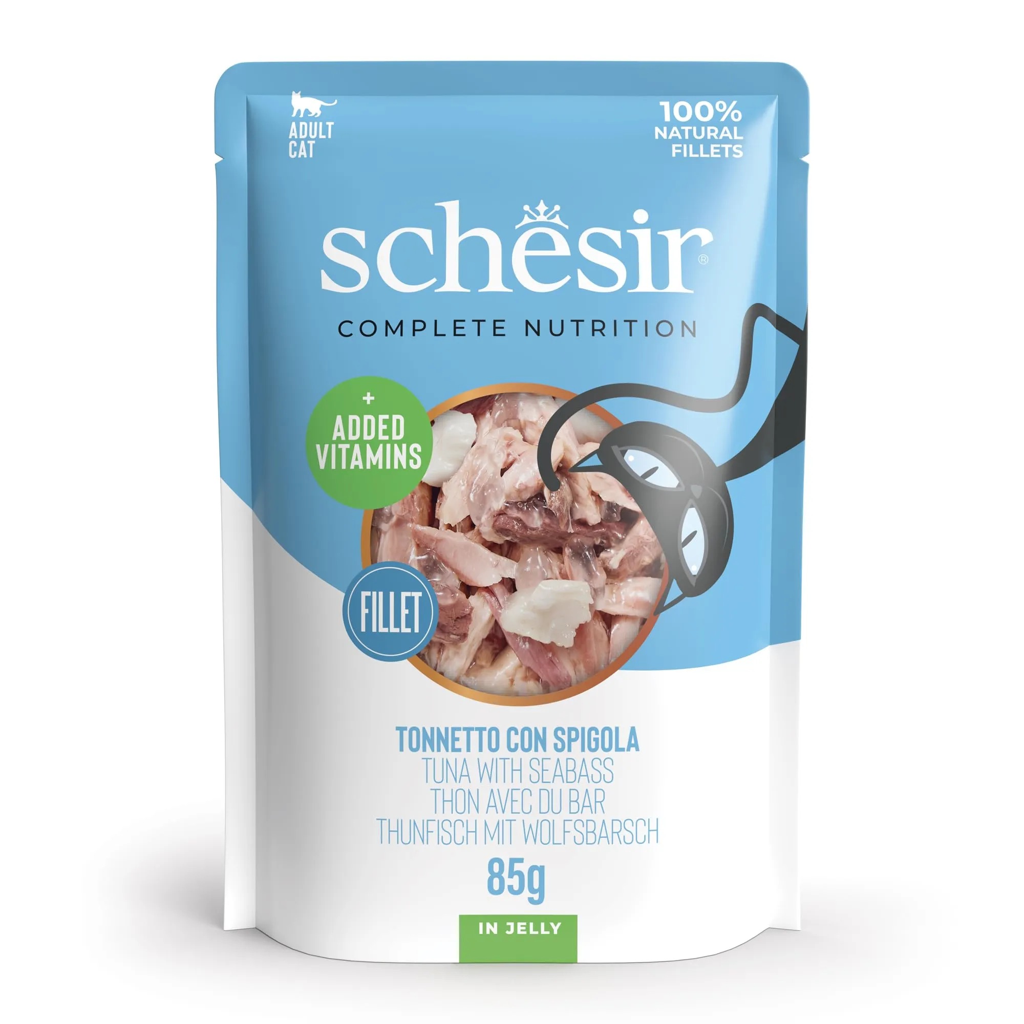 Schesir Tonnetto con Spigola in Gelatina, Alimento Umido Completo per Gatti, 12 x 85g - immagine 3