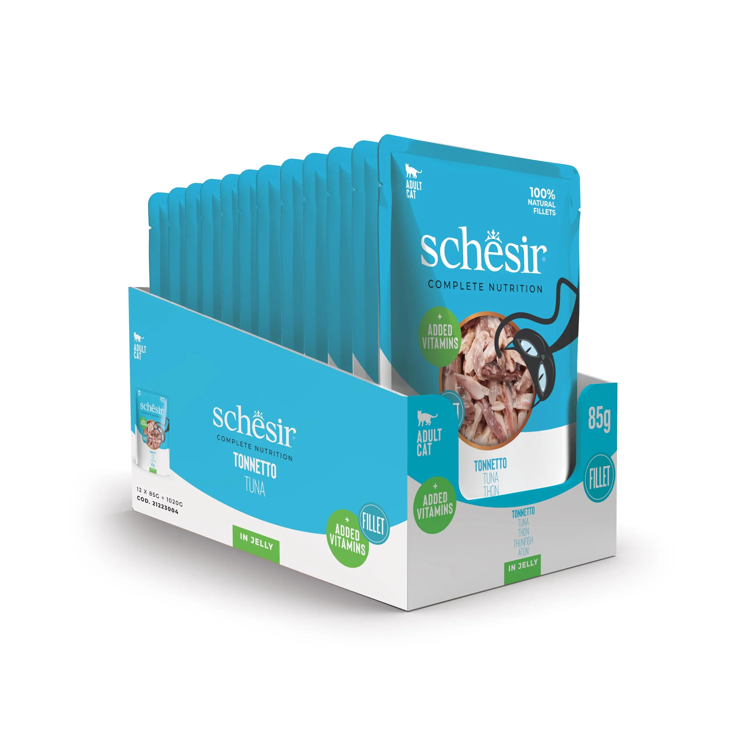 Schesir Filetti di Tonnetto in Gelatina, Alimento Umido Completo per Gatti, 12 x 85g - immagine 2