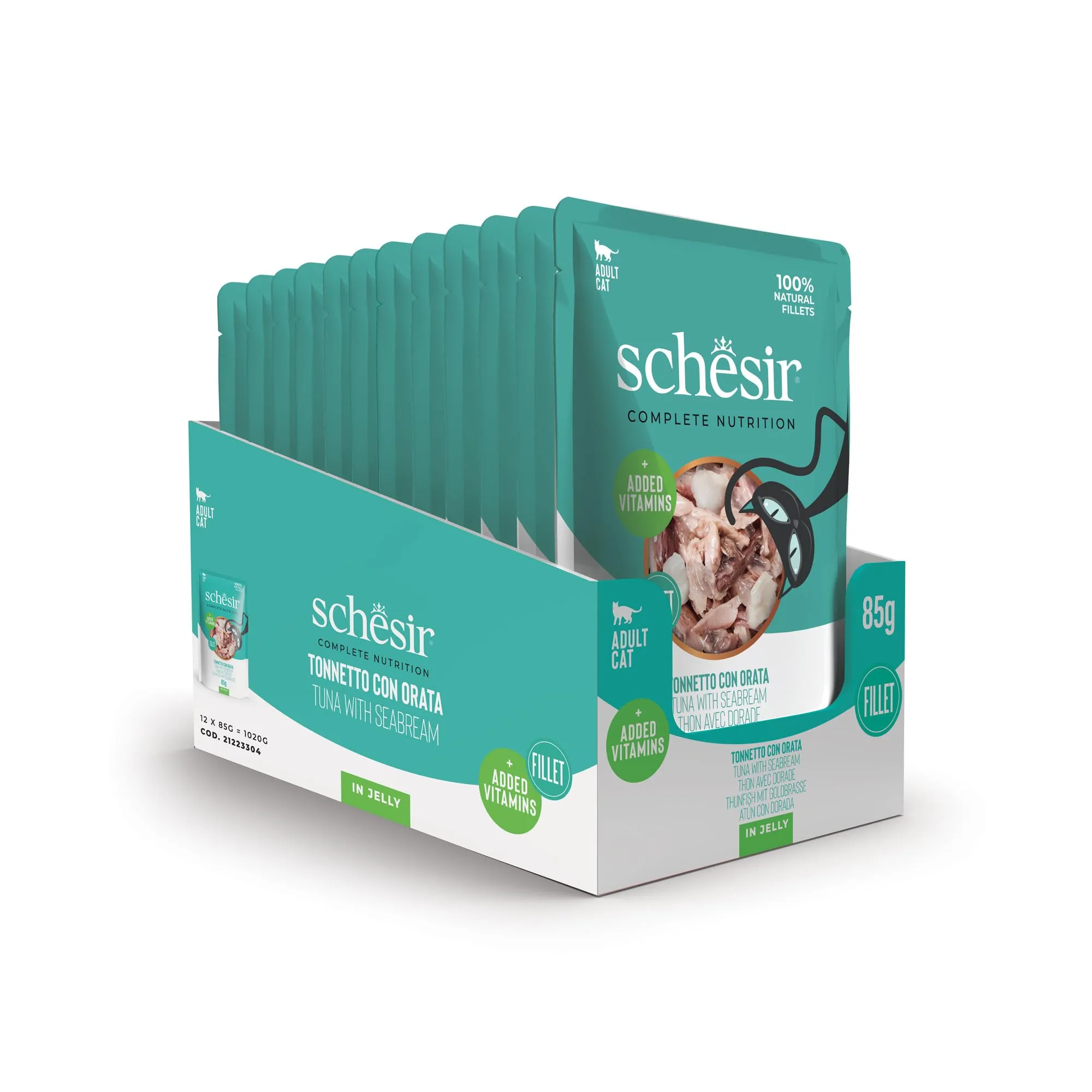 Schesir Tonnetto con Orata in Gelatina, Alimento Umido Completo per Gatti, 12 x 85g - immagine 2