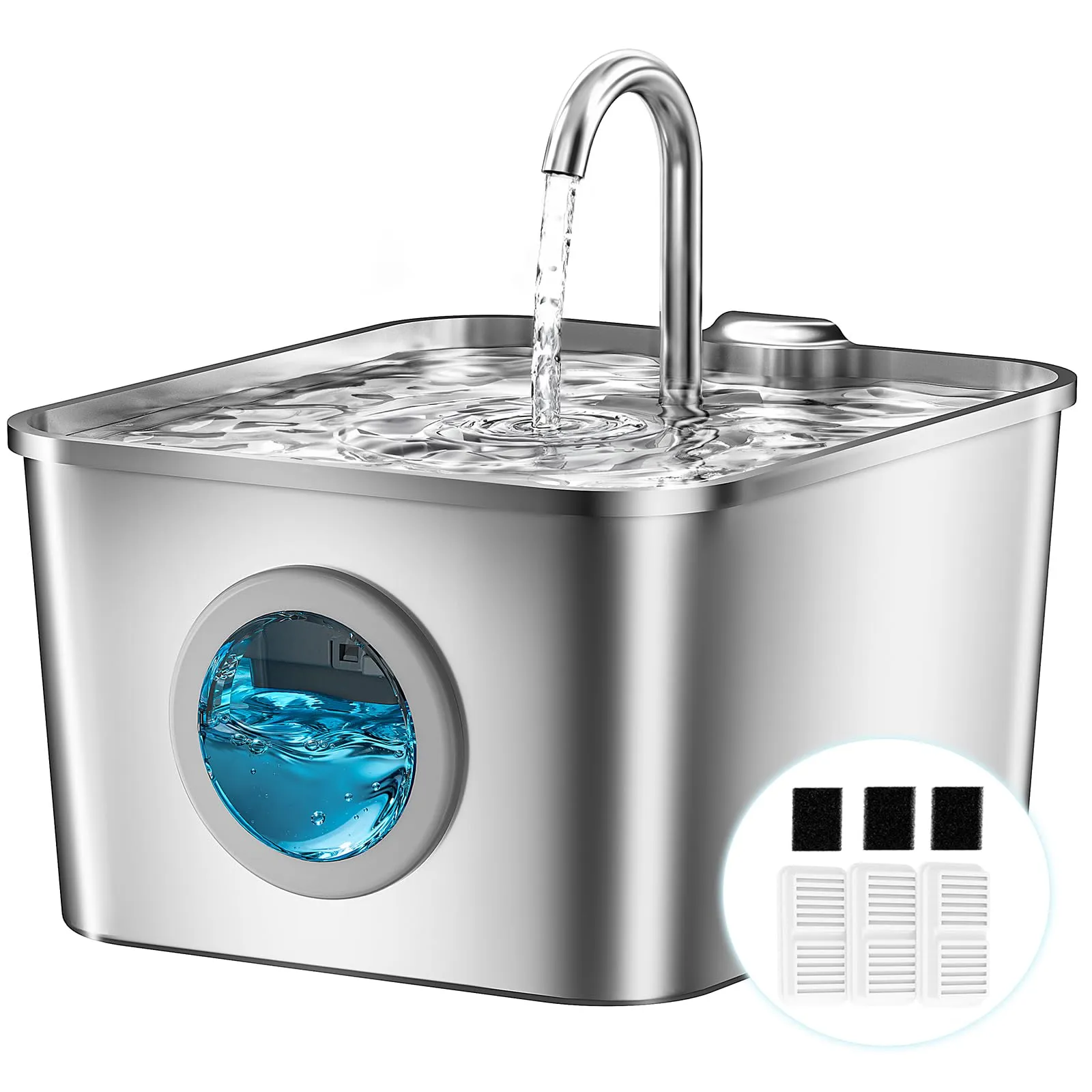 BalimoPet Fontanella per Gatti in Acciaio Inox 2,6L con Rubinetto e LED, Sistema di Quadrupla Filtrazione, BP03 - immagine 1
