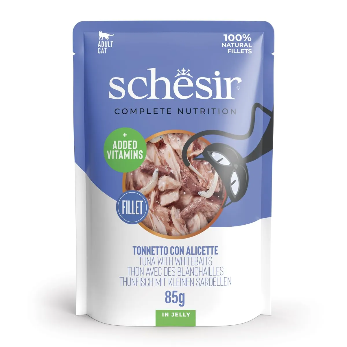 Schesir Tonnetto con Alicette in Gelatina, Alimento Umido Completo per Gatti, 12 x 85g - immagine 1
