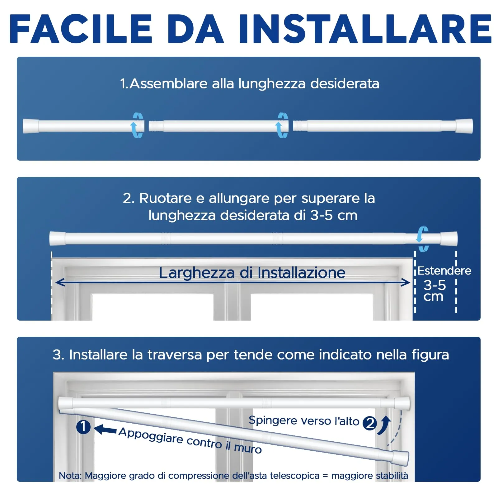 BSYXLSX Bastone Tenda a Pressione, Bianco, 75-123 cm, Ø 22 mm - immagine 4