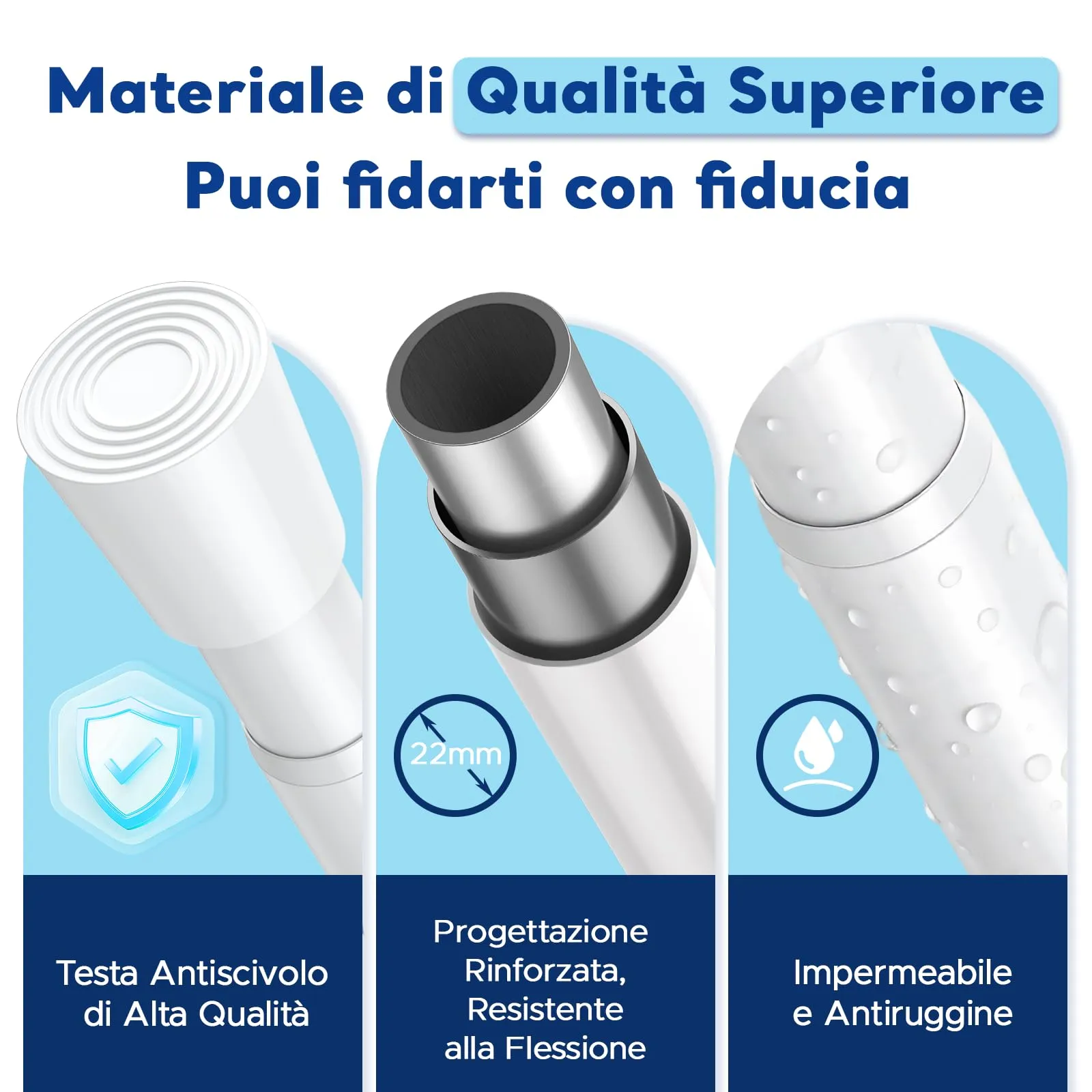BSYXLSX Bastoni per Tende a Pressione, 75-195 cm, Ø 22 mm, Bianco - immagine 5
