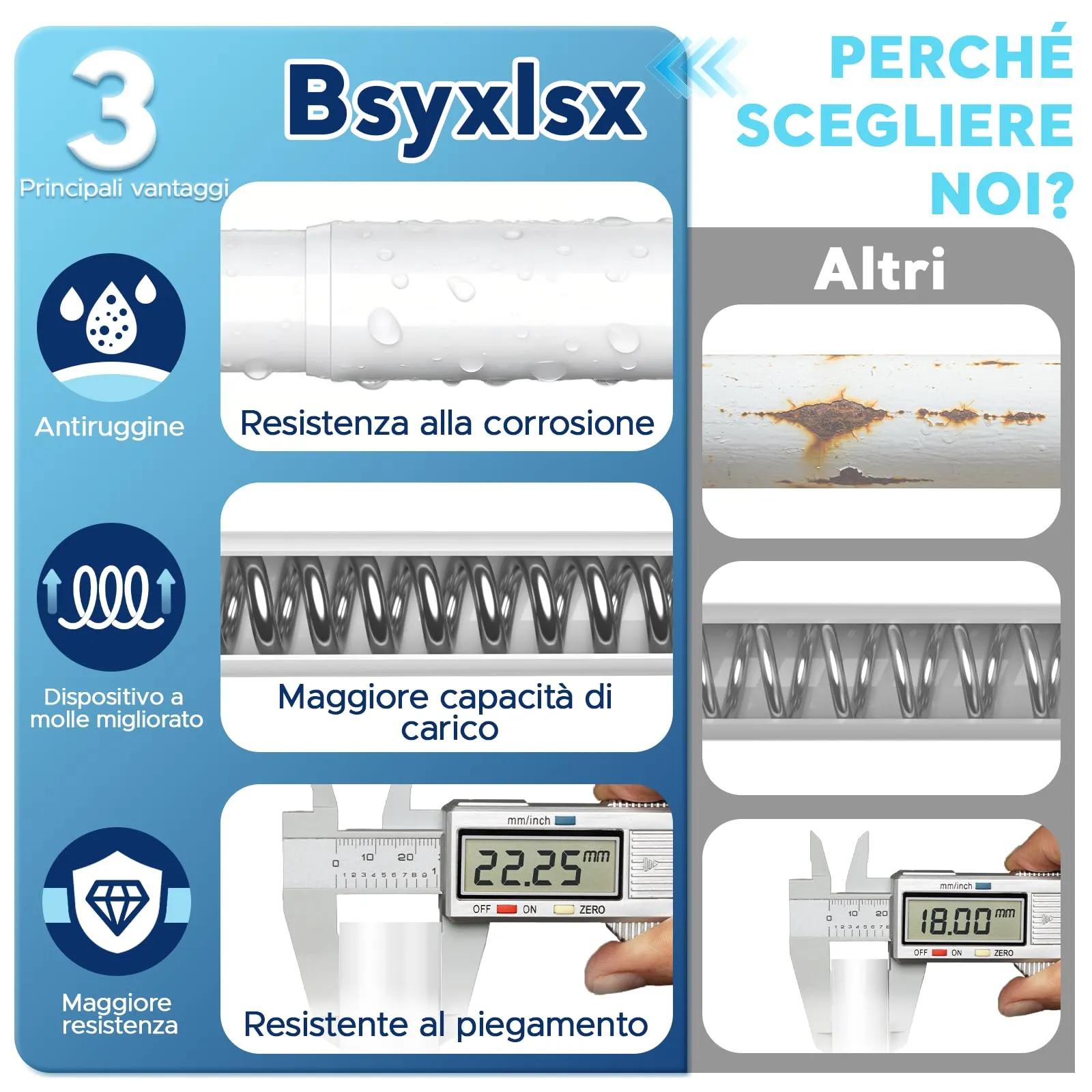 BSYXLSX Bastoni per Tende a Pressione, 75-195 cm, Ø 22 mm, Bianco - immagine 6