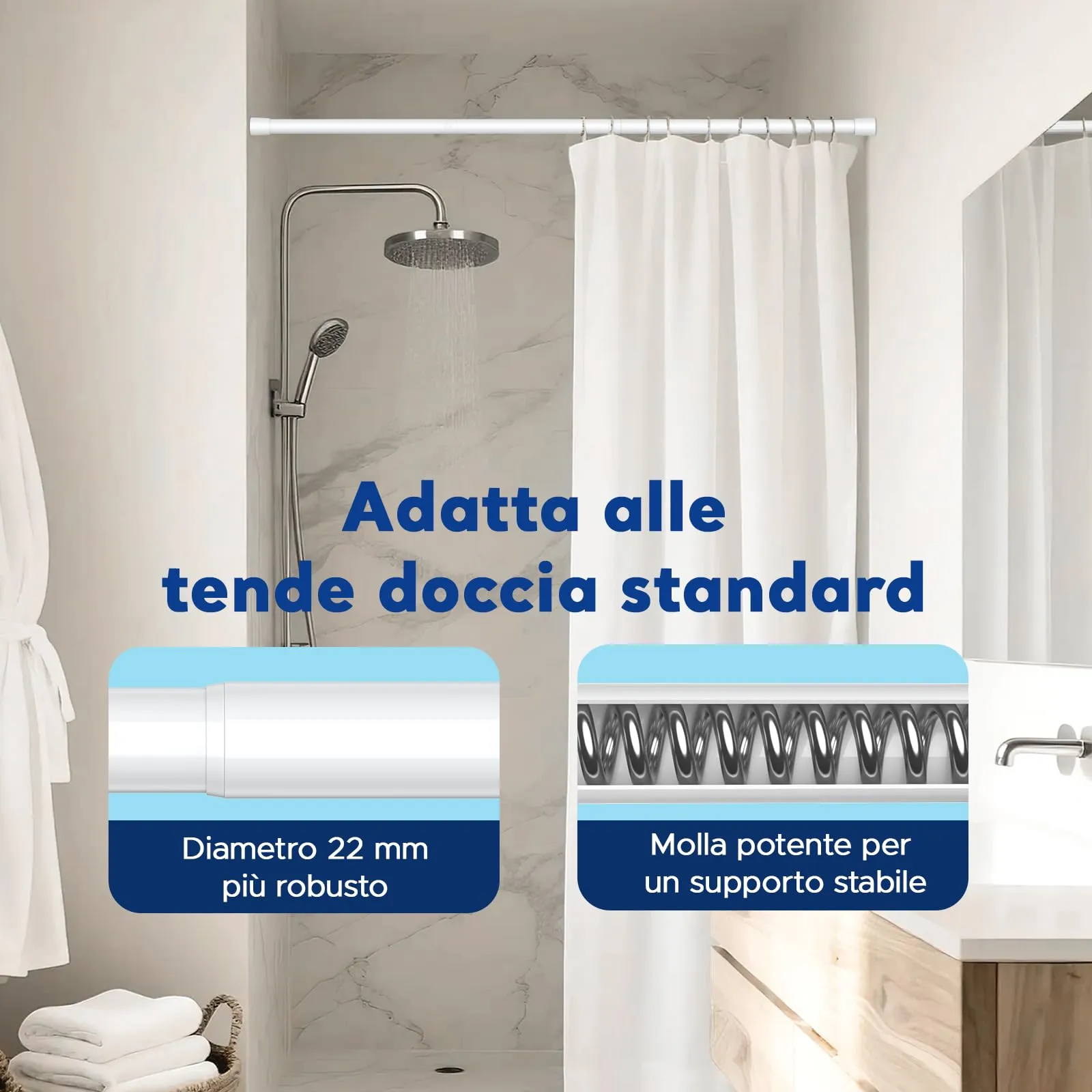 BSYXLSX Bastoni per Tende a Pressione, 75-171 cm, Ø 22 mm, Bianco - immagine 7