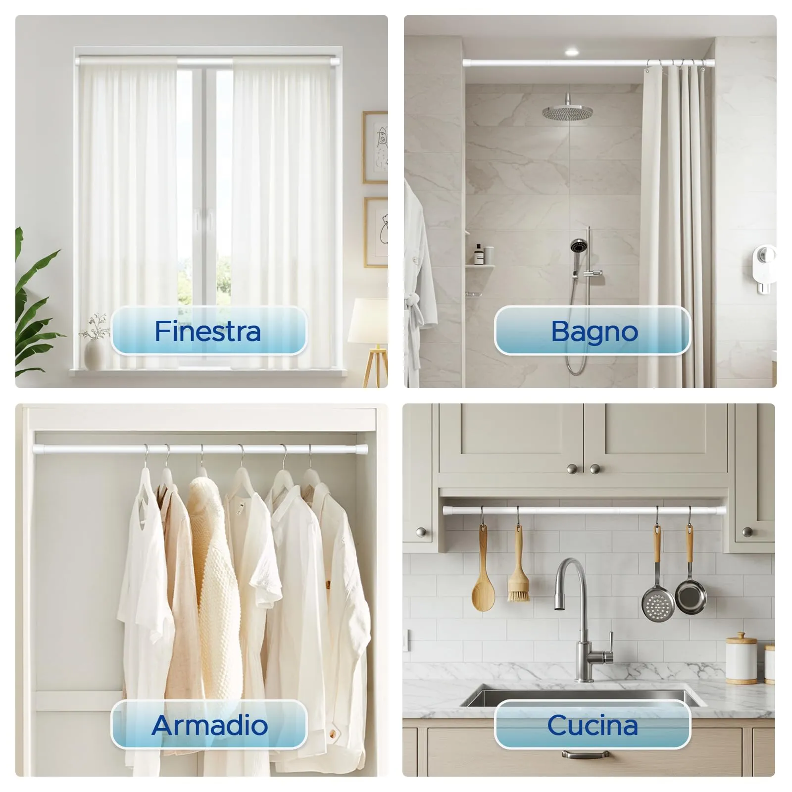 BSYXLSX Bastoni per Tende a Pressione, 75-171 cm, Ø 22 mm, Bianco - immagine 8