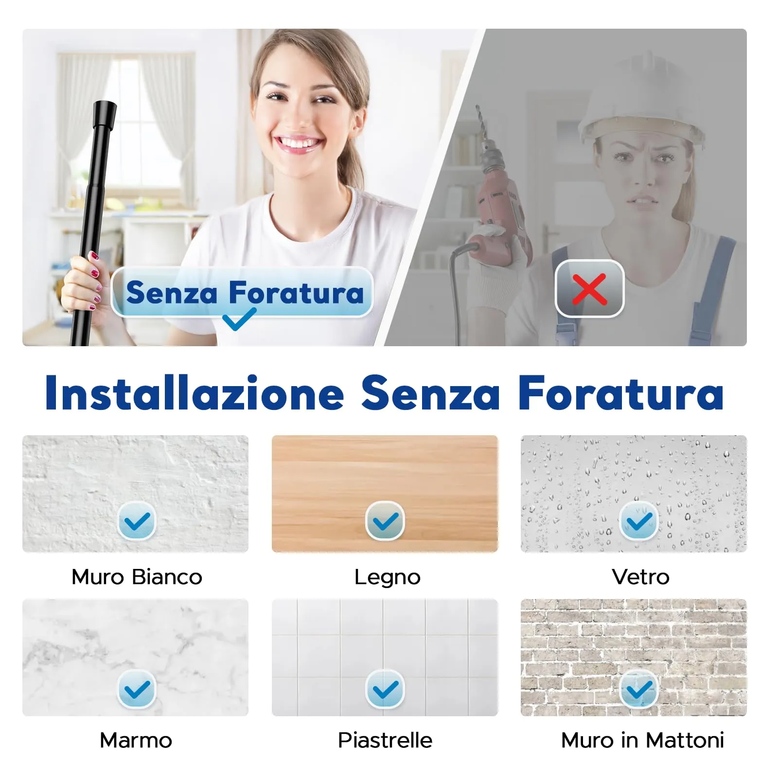 BSYXLSX Bastoni per Tende a Pressione, 75-147 cm, Ø 22 mm, Nero - immagine 3
