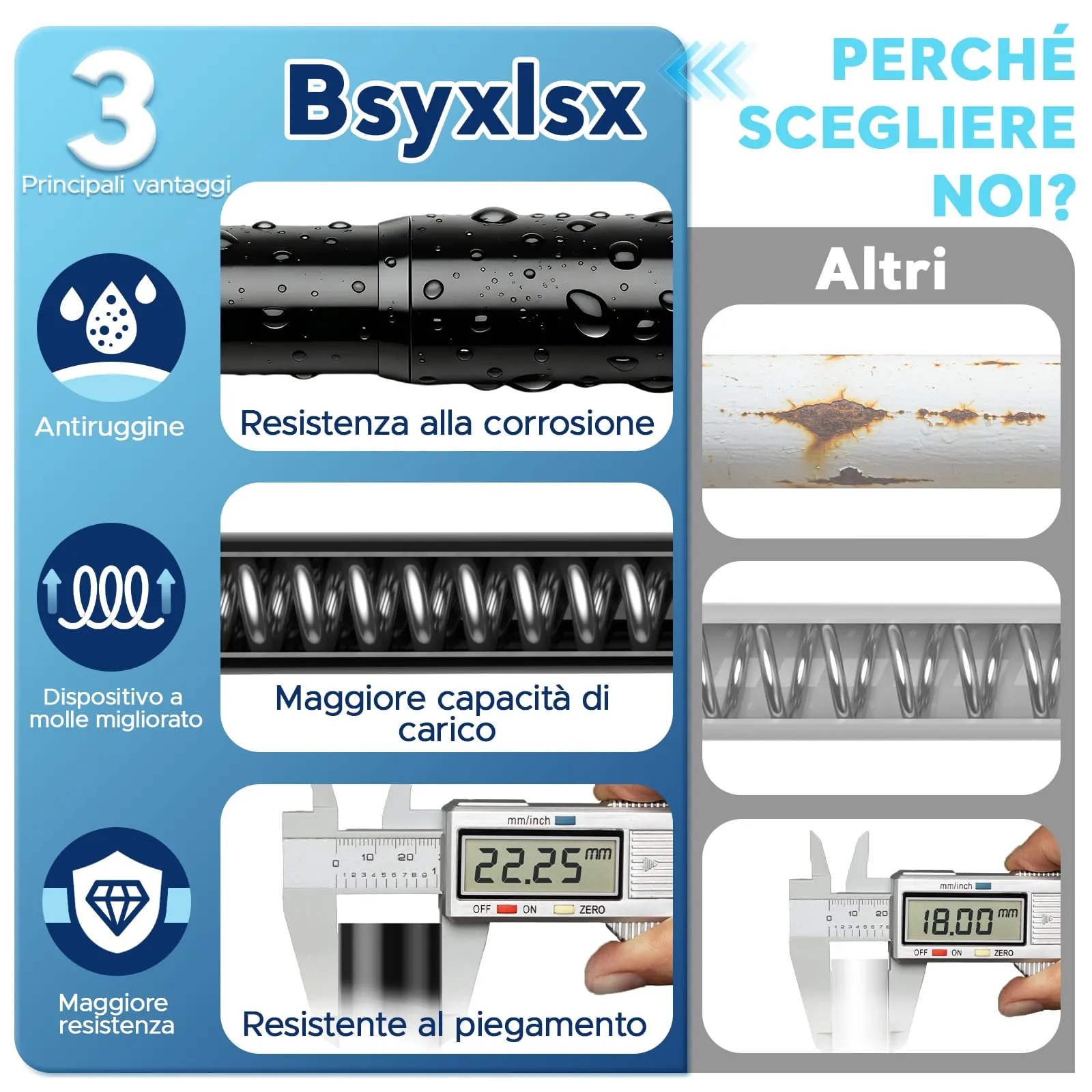 BSYXLSX Bastoni per Tende a Pressione, 75-147 cm, Ø 22 mm, Nero - immagine 6