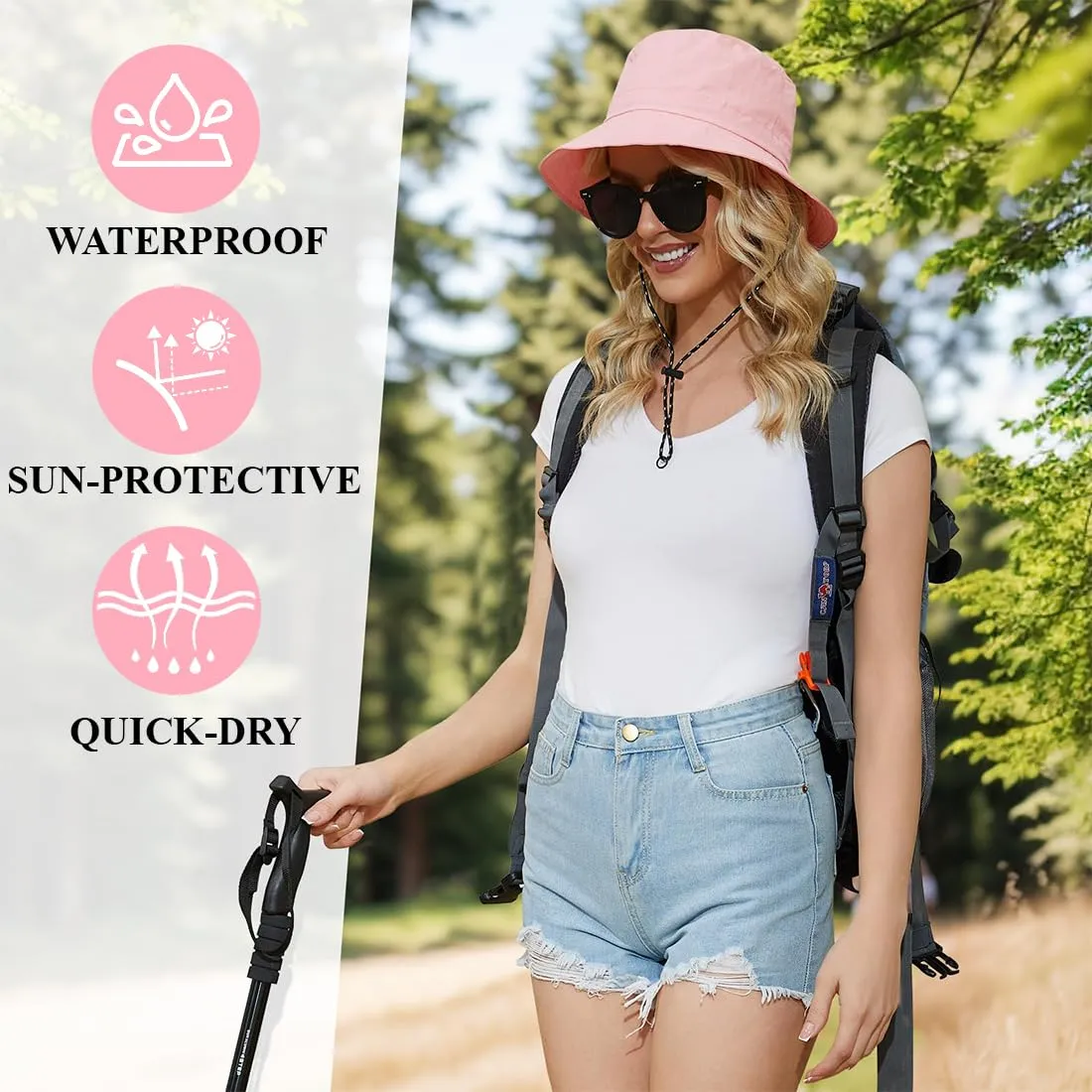AIYVELU Cappello Bucket Hat Donna Estivo Antipioggia e Protezione Solare Pieghevole e Traspirante - immagine 4
