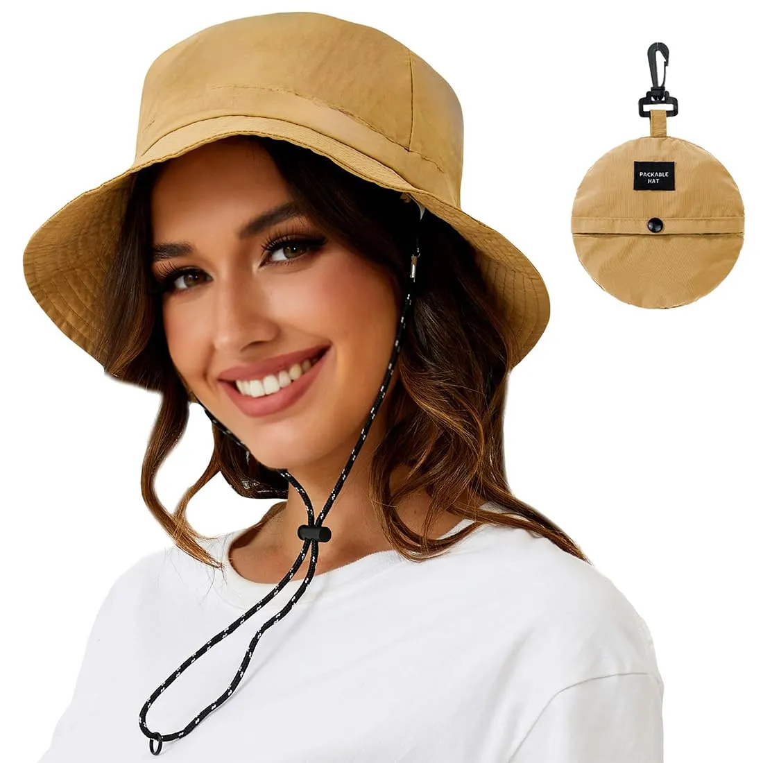 AIYVELU Cappello Bucket Hat Donna Estivo Antipioggia e Protezione Solare Pieghevole e Traspirante (Cachi) - immagine 1