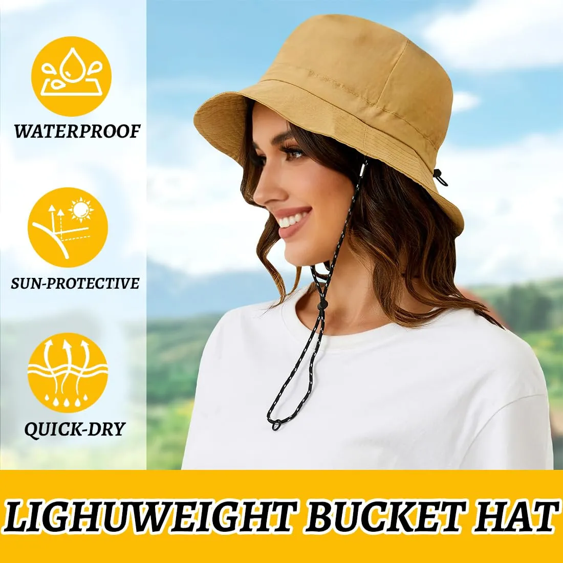AIYVELU Cappello Bucket Hat Donna Estivo Antipioggia e Protezione Solare Pieghevole e Traspirante (Cachi) - immagine 2