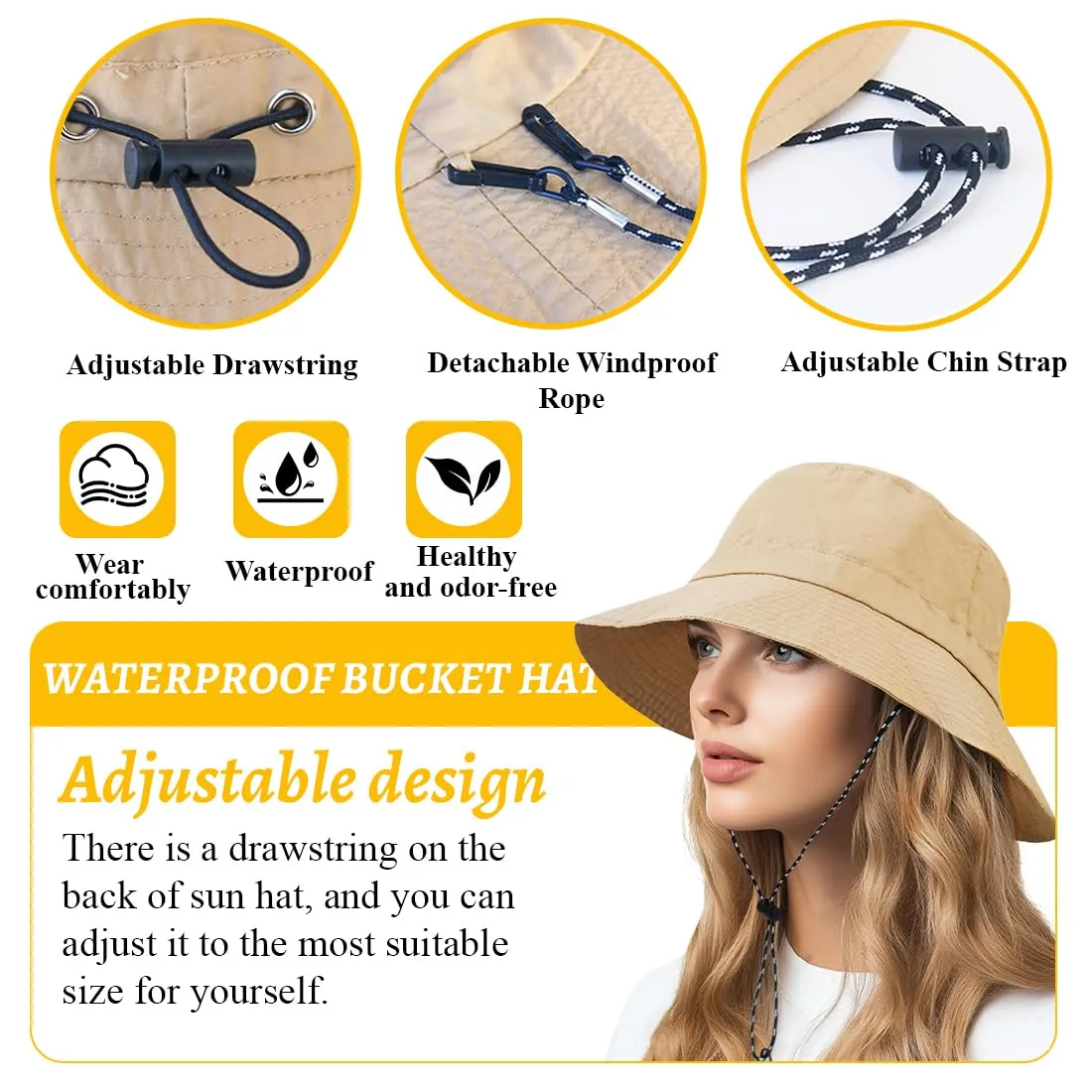 AIYVELU Cappello Bucket Hat Donna Estivo Antipioggia e Protezione Solare Pieghevole e Traspirante (Cachi) - immagine 3
