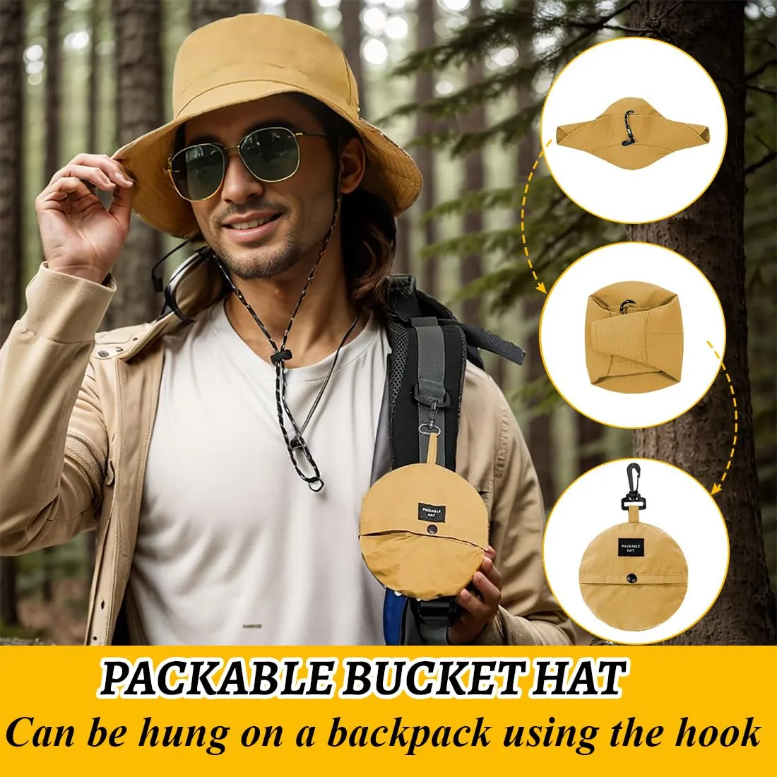 AIYVELU Cappello Bucket Hat Donna Estivo Antipioggia e Protezione Solare Pieghevole e Traspirante (Cachi) - immagine 4