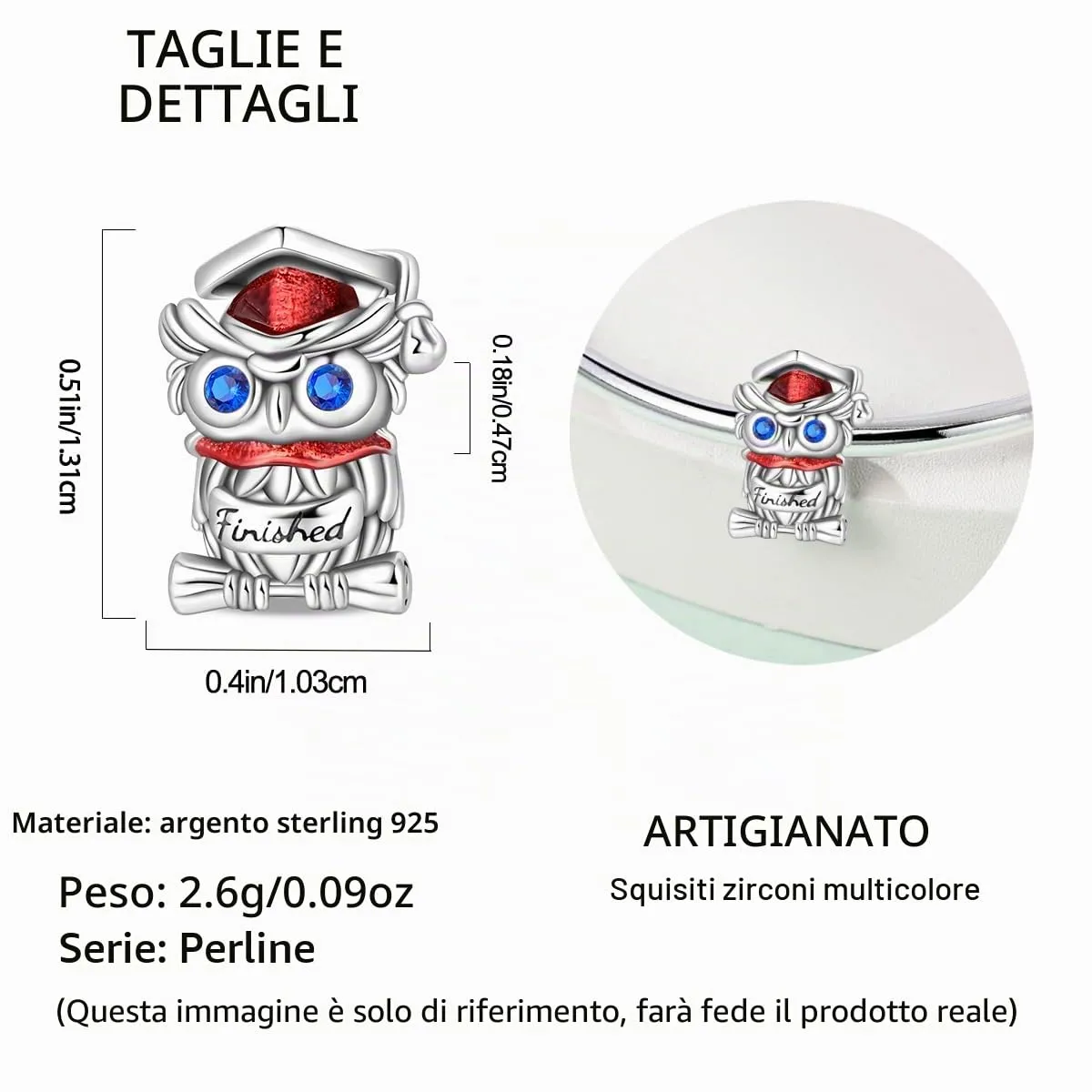 TINSLO Bead Charm Ciondolo Argento Sterling 925 con Cubic Zirconia per Braccialetti e Collane Europei - immagine 5