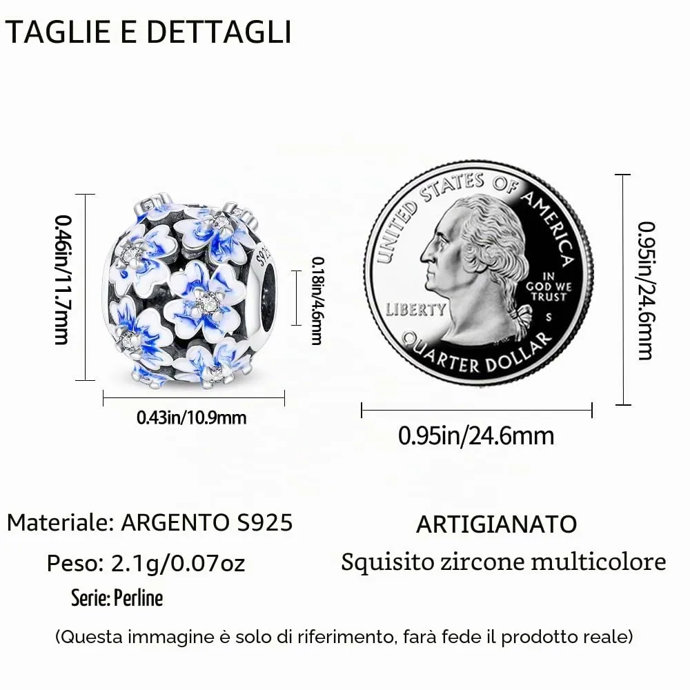 TINSLO Bead Charm Ciondolo Argento Sterling 925 con Cubic Zirconia per Braccialetti e Collane Europei - immagine 5
